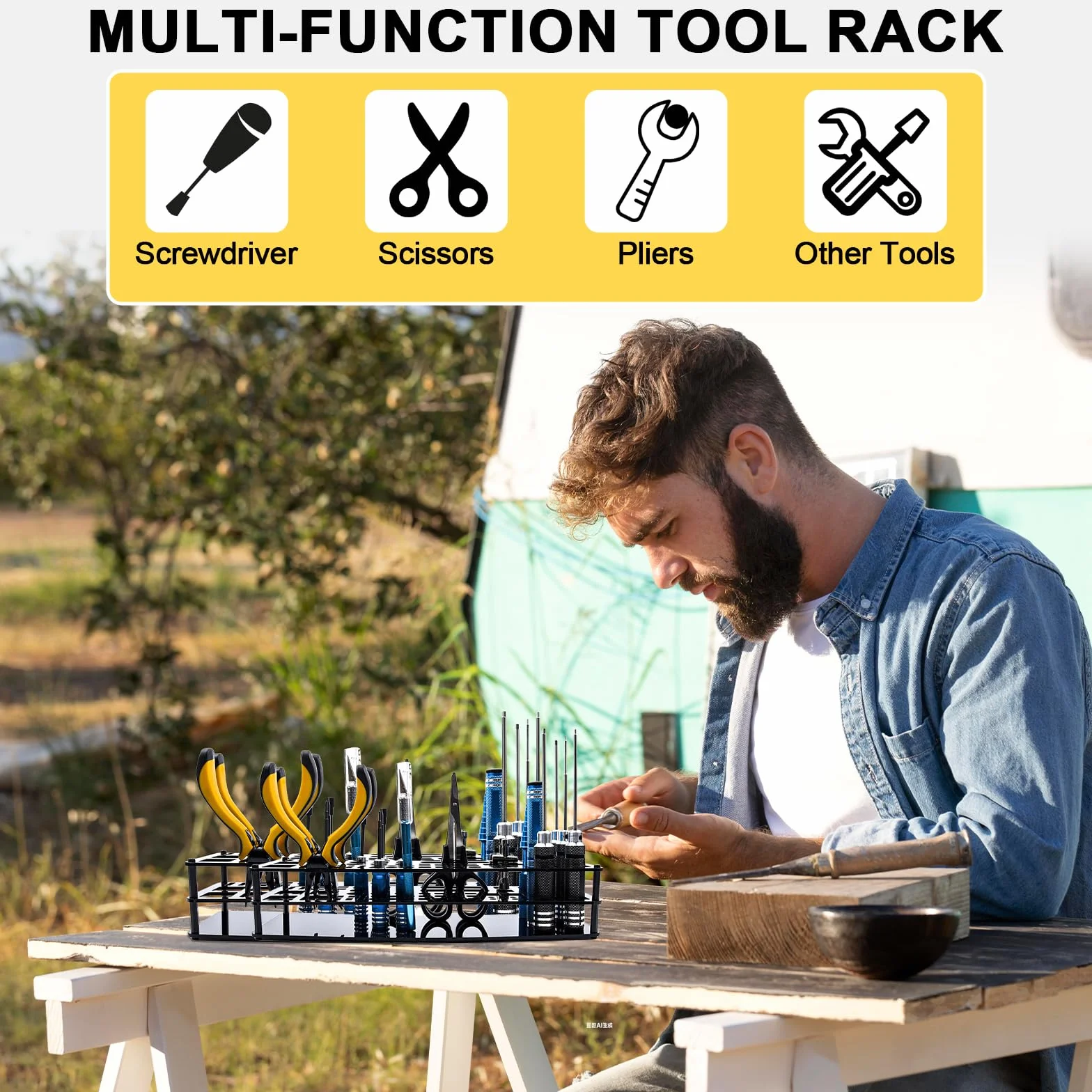 Porta Cacciaviti con 63 Fori, Supporto per Utensili, Porta Pinze, Organizzatore Multifunzione per Officine, Garage e Banchi di Lavoro, Nero