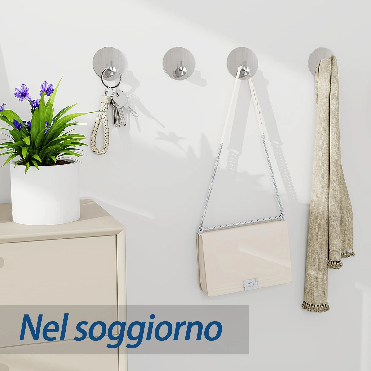 Ganci Adesivi Cucina Bagno Appendiabiti Forte Senza Foratura Argento 8 Pezzi