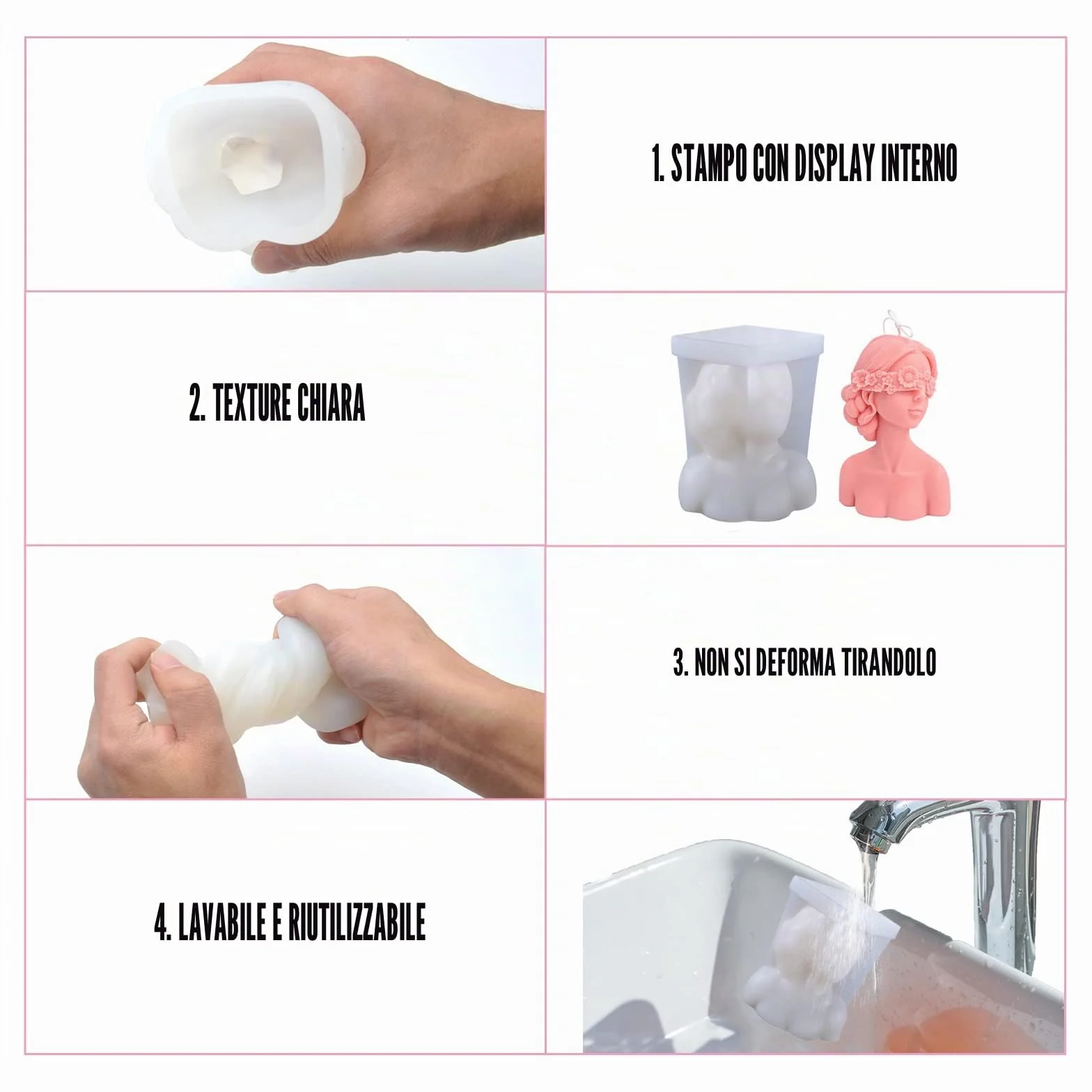 HENGBIRD Stampo per candele in silicone 3D a forma di donna con occhi chiusi, per realizzare candele profumate bianco (B)