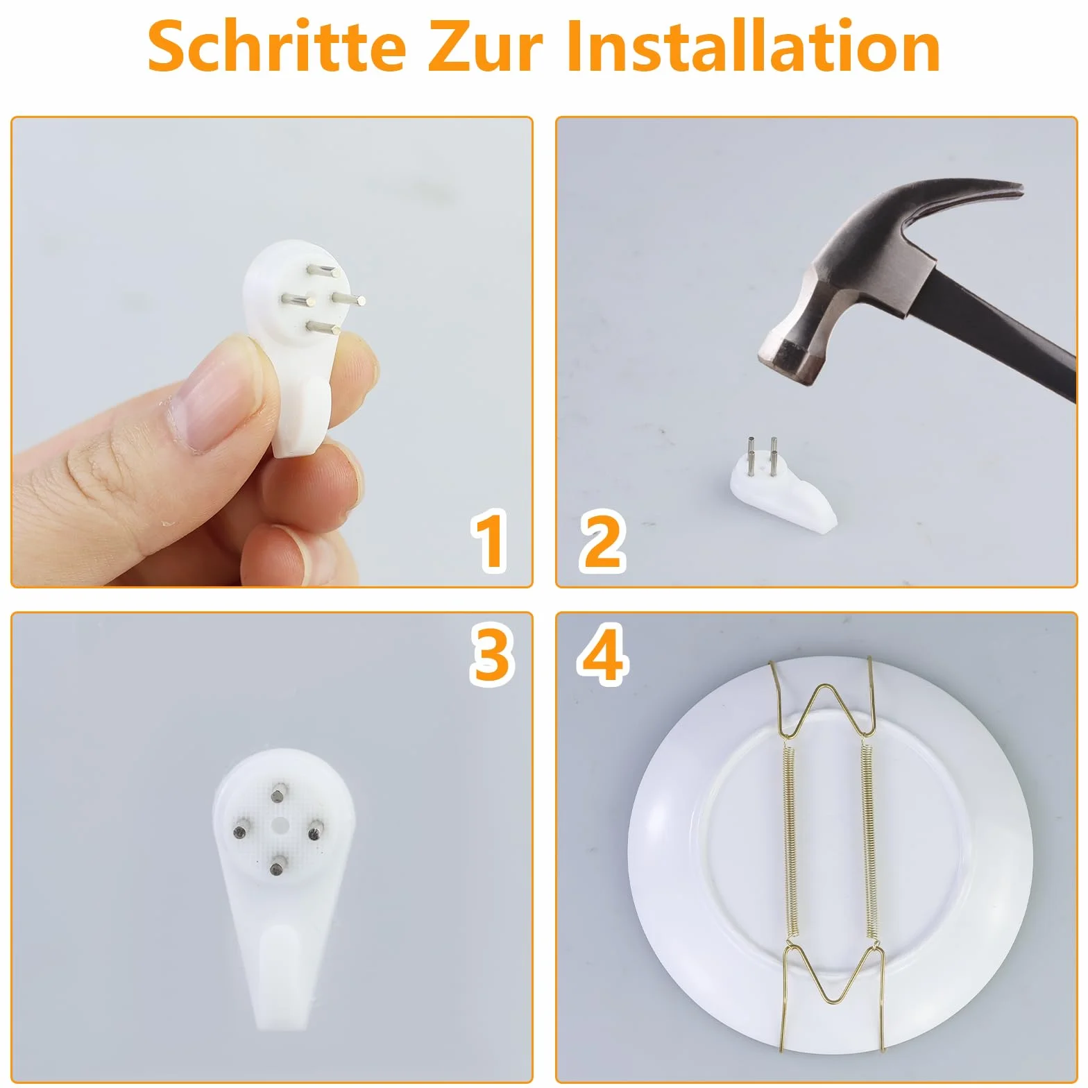 4 pezzi supporti parete forma di W, ganci per piatti da appendere, appendi piatti parete, con 4 chiodi senza lasciare traccia e 16 protezioni per ganci, per appendere piatti decorativi, opere d'arte
