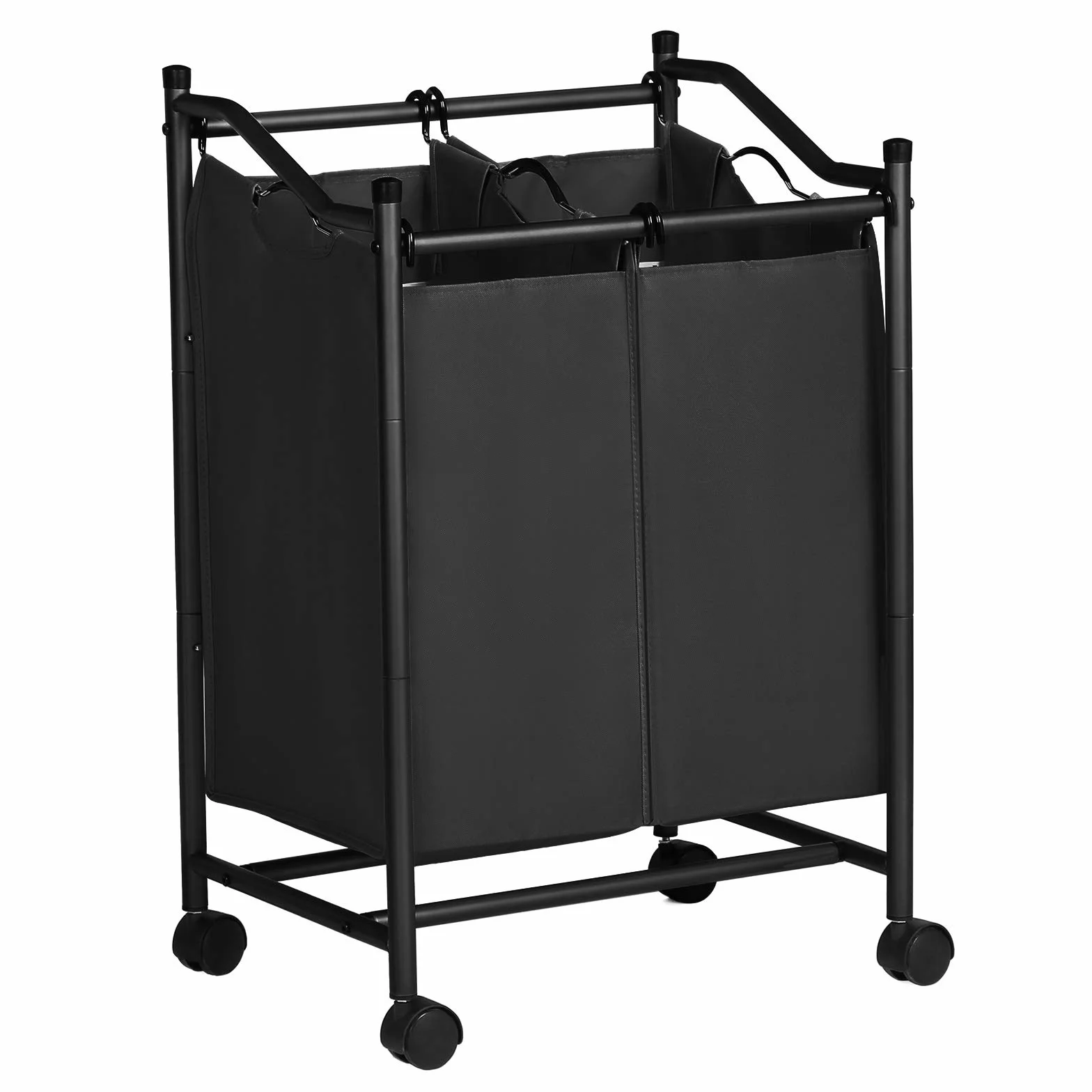 SONGMICS Carrello Porta Biancheria con 2 Sacchi Rimovibili, Ceste per Bucato con Rotelle Universali, capacità Totale di 90 Litri, Nero LSF002BK