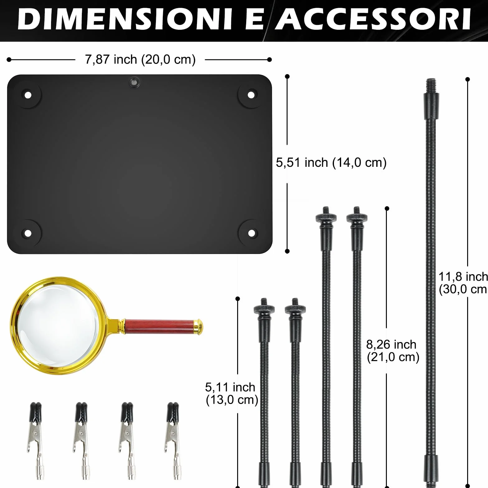 Terza Mano Saldatura con 3x Lente di Ingrandimento, Accessori per Modellismo, tonhui Supporto per Saldatura su Schede, Stazione di Aiuto a Quattro Braccia per Gioielleria, Hobby e Lavori Manuali
