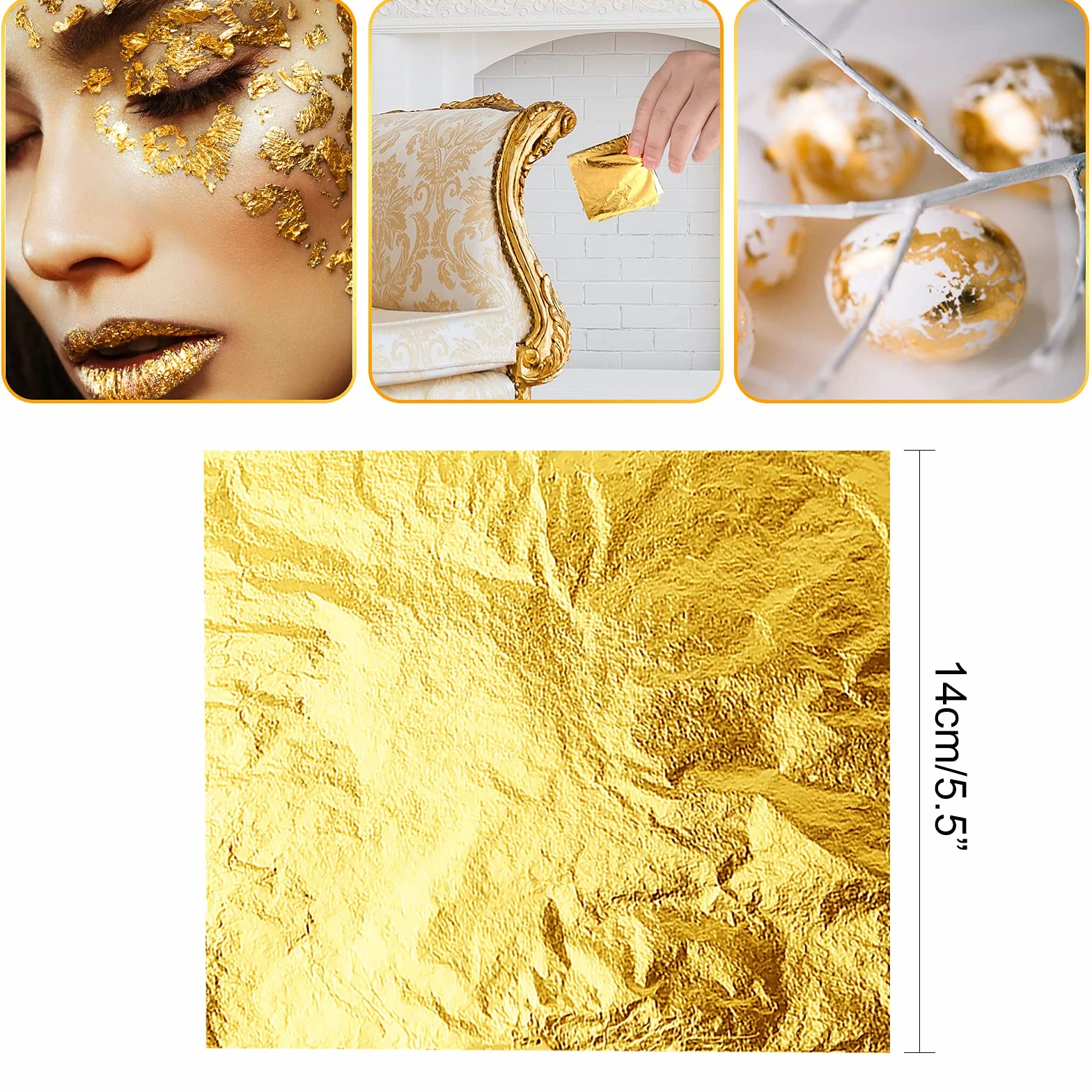 ASTARON 100 fogli fogli imitazione foglia d'oro foglio con pennello per progetto artistico, fiocchi d'oro per la decorazione di mobili per unghie in resina (14x14 cm)