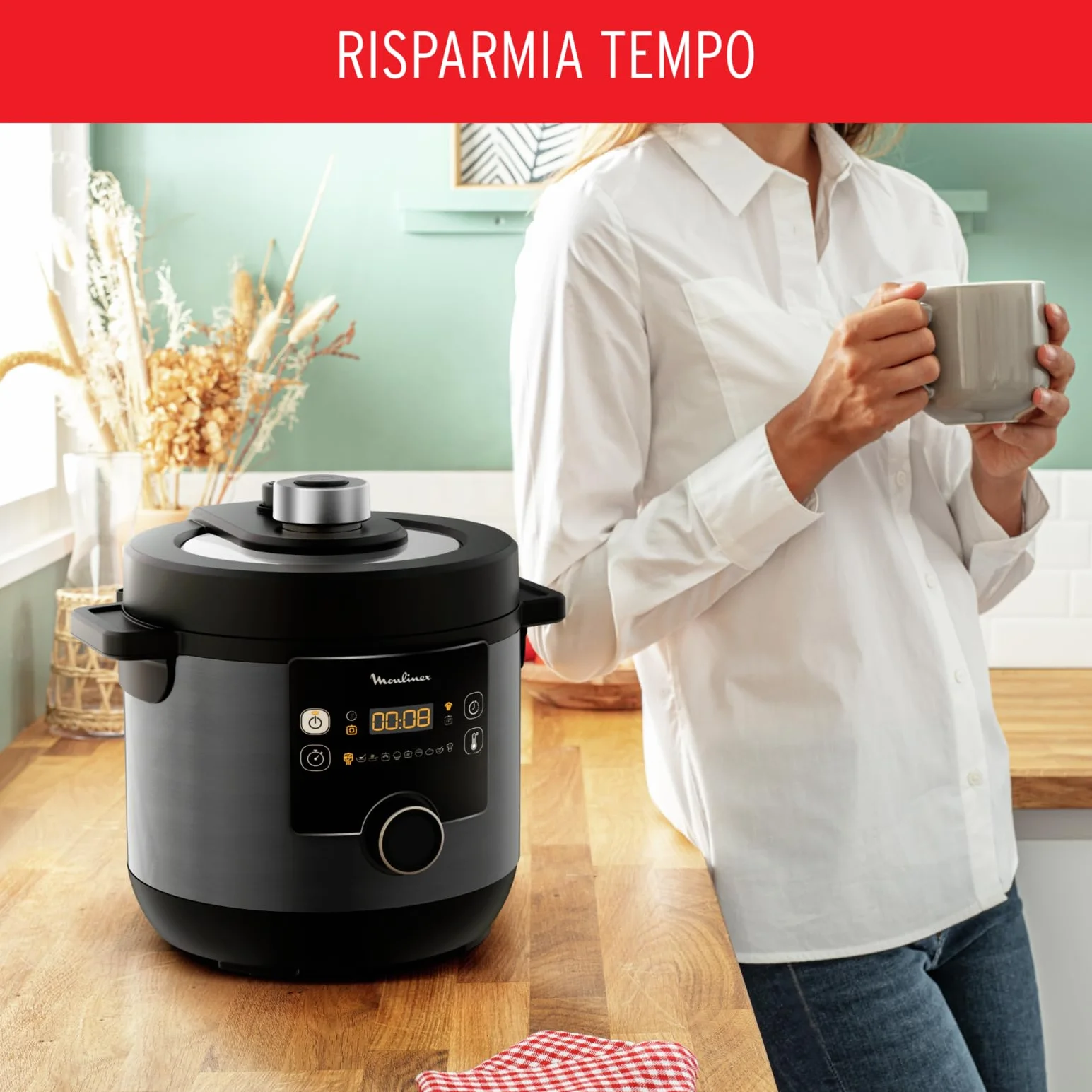 Moulinex Turbo Cuisine & Fry Multicooker 15 in 1, Facile e Veloce 7.6L, Funzioni Friggitrice ad Aria e Cottura a Pressione, Versatile, CE7788