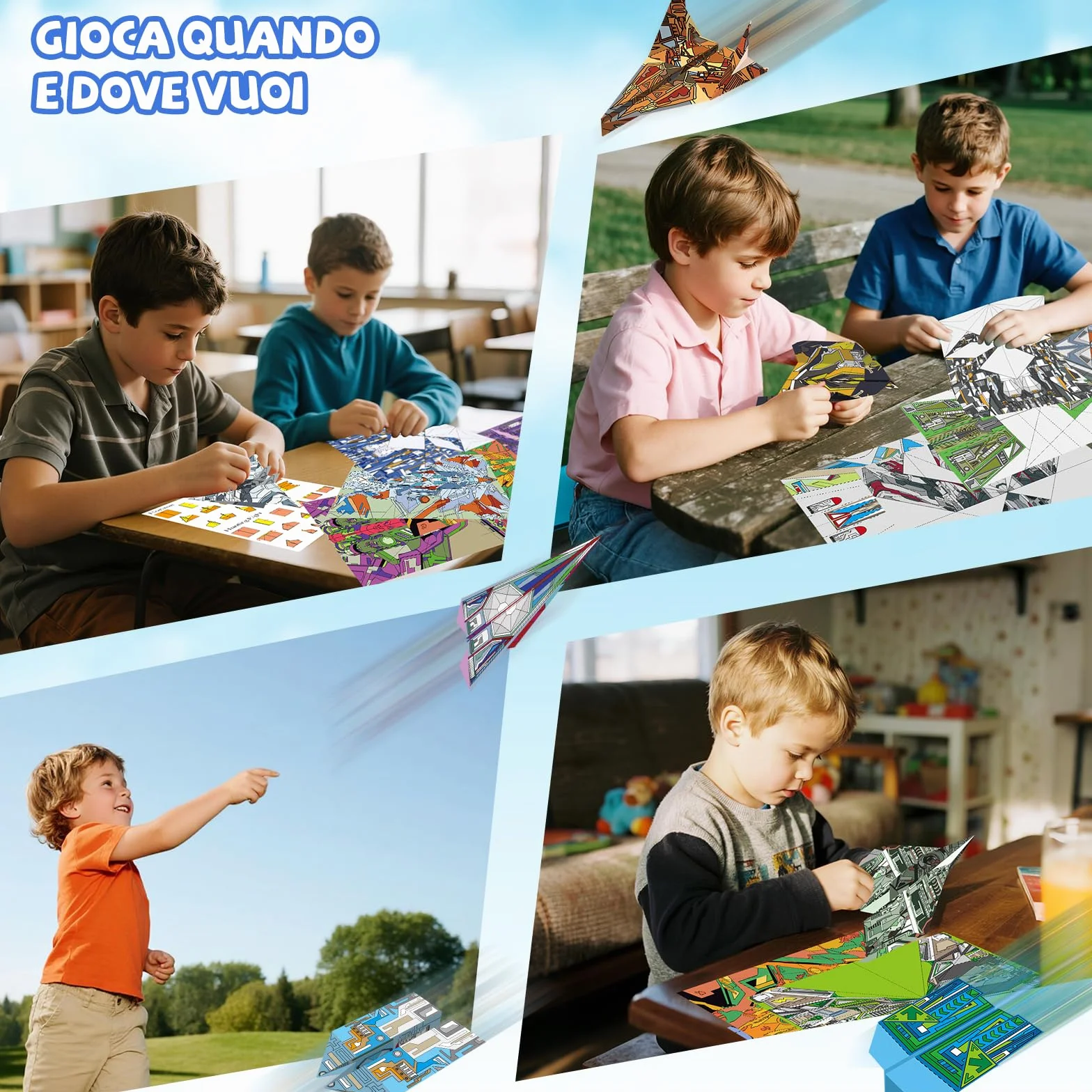 Elfew 48 Aerei di Carta da Piegare e Lanciare, Origami per Bambini, Aeroplani Carta Origami - Aerei Giocattolo Adatto a Bambini dai 6 8 9 10 Anni