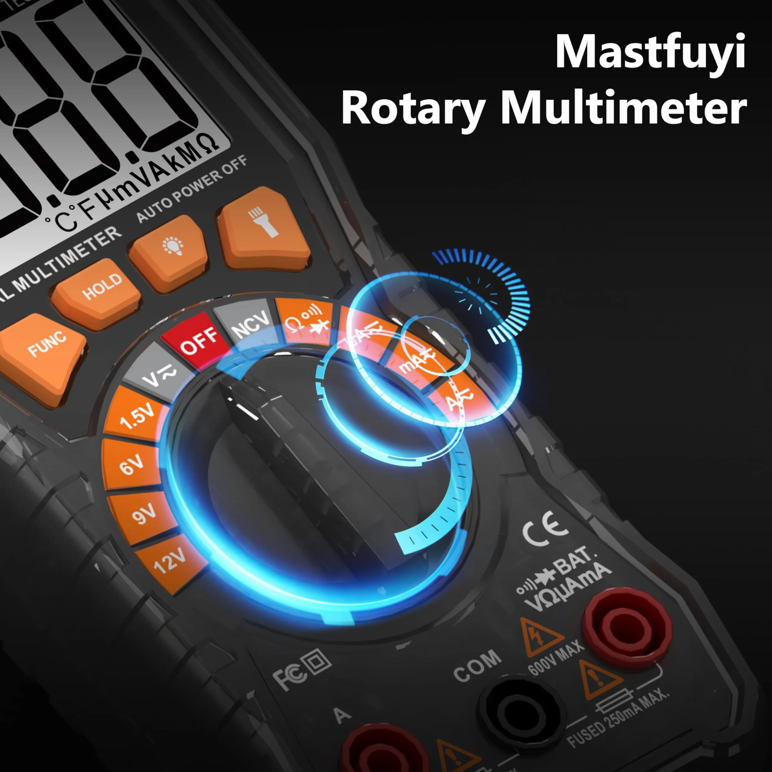 Multimetro Digitale, Tester multiplo con NCV, Test di Gamma Automatico, Tester per Batterie, Conta il Vero RMS 2000, Corrente AC/DC, Tensione AC/DC, Continuità, Resistenza, Diodo