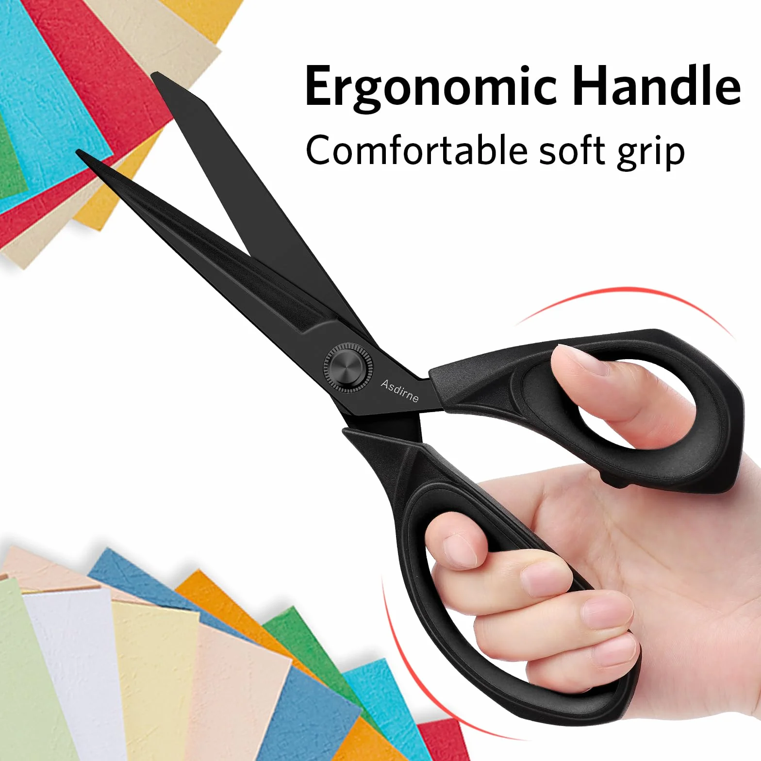 Asdirne Forbici in tessuto di titanio nero, forbici da sartoria con lame rivestite in titanio multiuso resistenti e comode maniglie morbide, 25 cm, nere