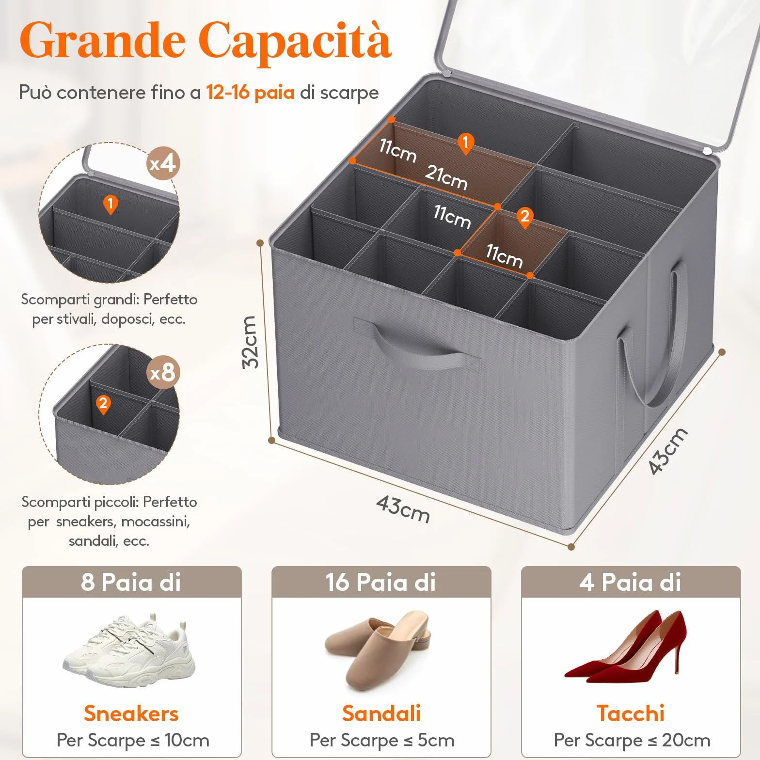 Lifewit Organizer Scarpe Armadio Pieghevole, Scatole per Scarpe Salvaspazio con Coperchio per 12-16 Paia, Grigio
