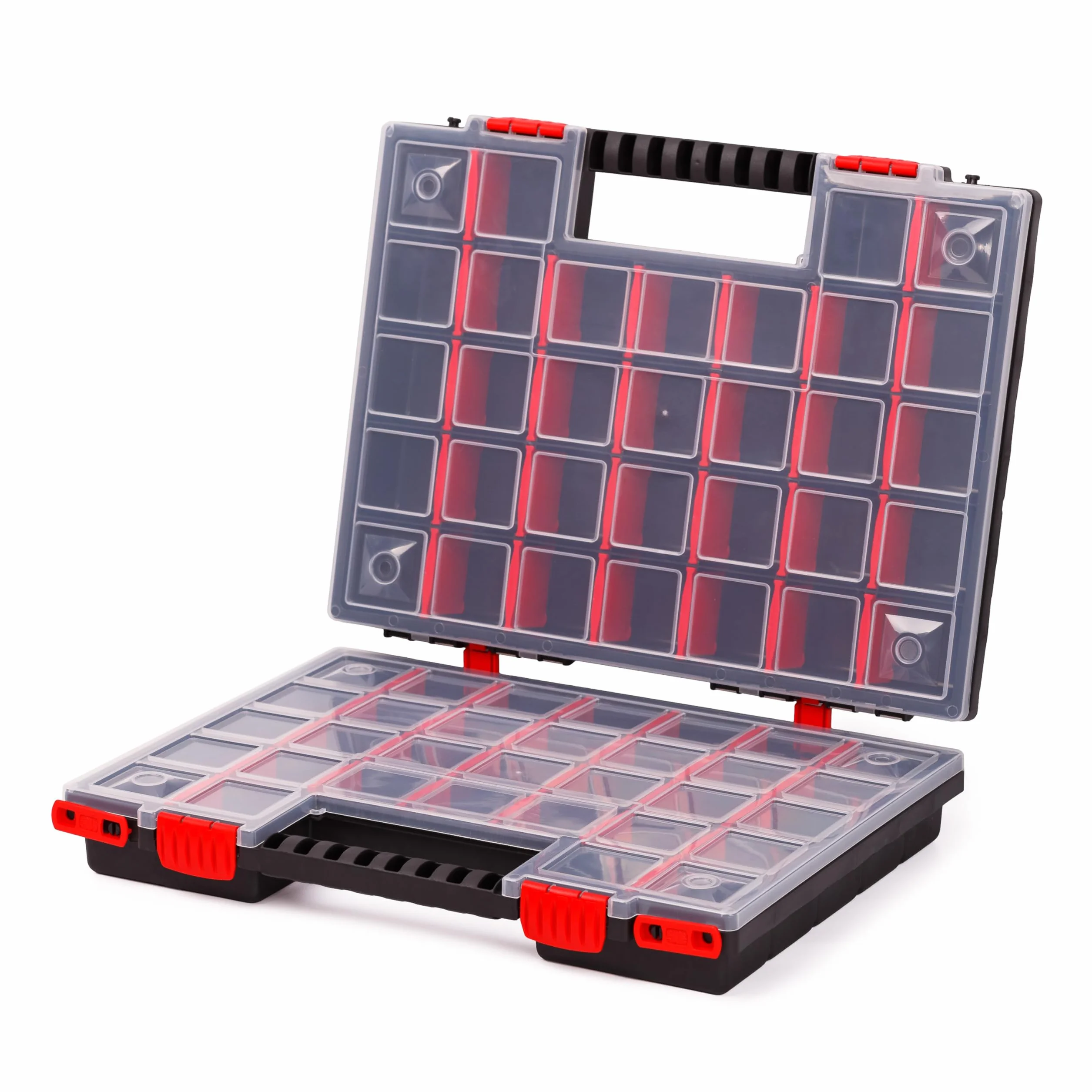 Mivos Scatola di assortimento su entrambi i lati, 399 x 303 x 100 mm, 2 lati, con 64 scomparti regolabili, per viti, per accessori, robusta cassetta degli attrezzi per officina - Made in EU