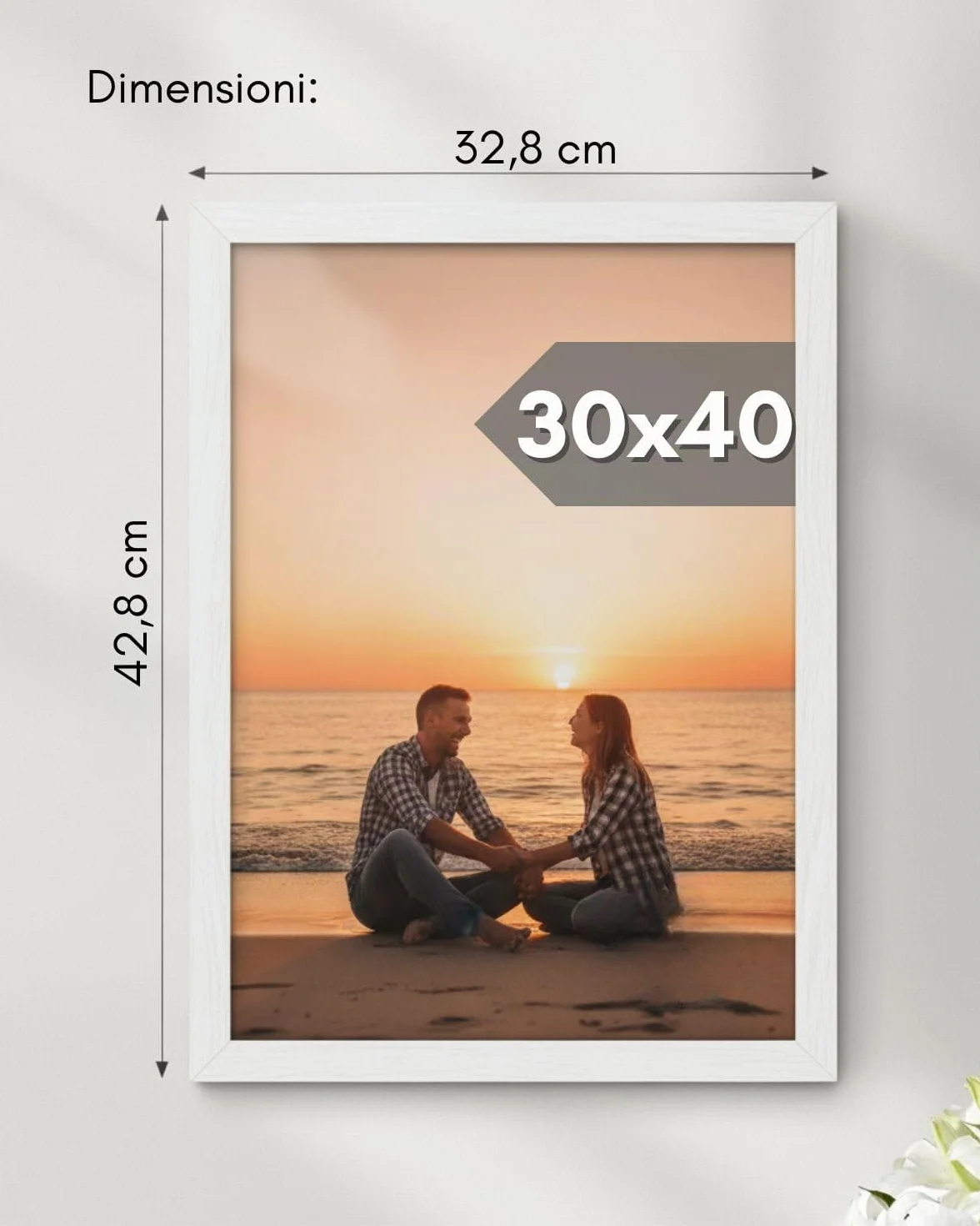 Cornice 30x40 Legno Bianco Antiriflesso Parte Frontale per Foto Diplomi Poster Puzzle 2 cm