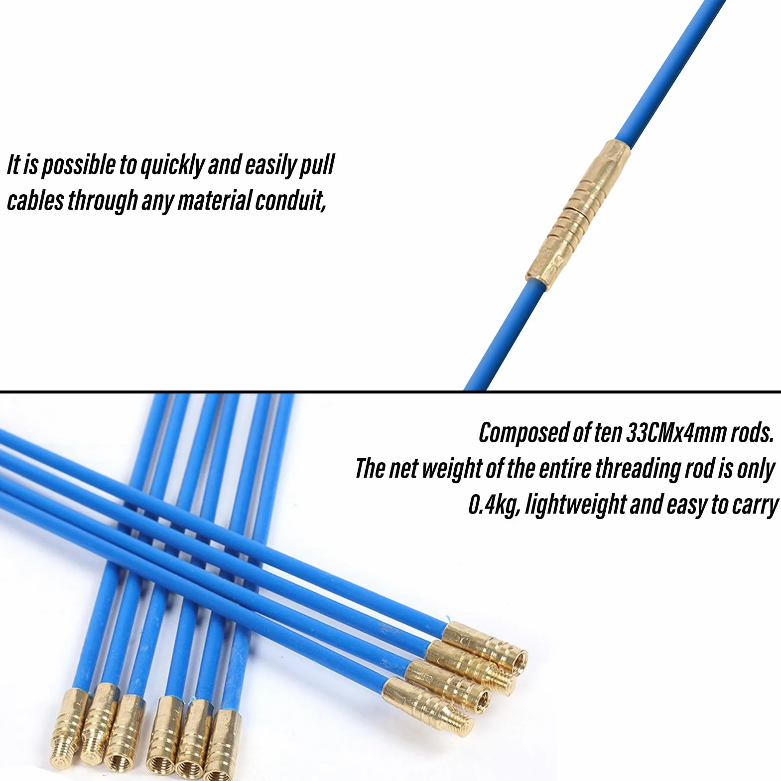 Aste Tiracavi in Fibra: 10 Pezzi Sonda Tiracavi con Molla di Guida, Sonda Tiracavi per cavi elettrici, Set Aste Tiracavi in Fibra di Vetro