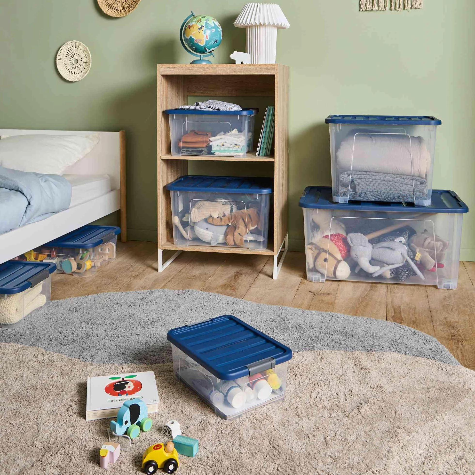 SUNDIS Wave Box, scatola portaoggetti 10l, con coperchio a clip, plastica trasparente, impilabile, ideale per la camera da letto, lo spogliatoio, le scarpe, l'ufficio