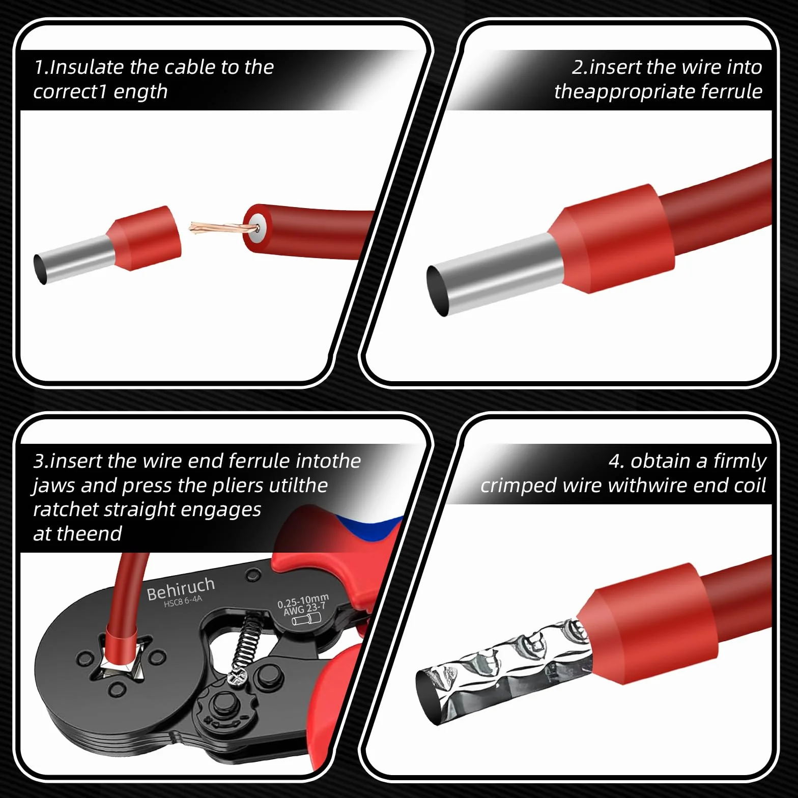 Set di Pinza Crimpatrice Capicorda, con 1300 Capicorda Elettrici a Crimpare - Pinza Capicorda e Puntalini Elettrici a Crimpare Gamma 0,25-10mm² per Auto e Installazioni