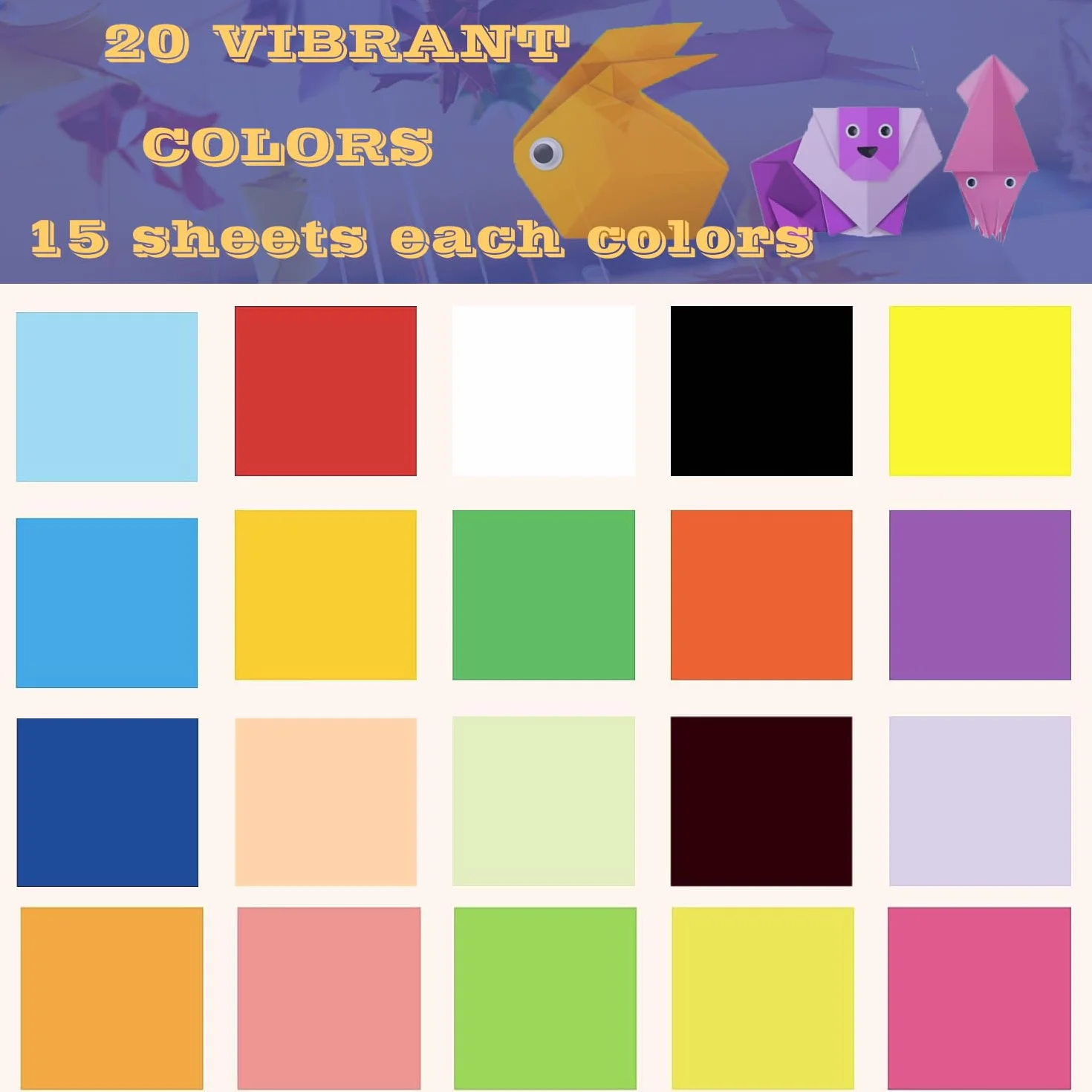 300 fogli di carta per origami, 15 x 15 cm, doppia faccia (70 g/m²), 20 colori piccoli quadrati di carta per origami per bambini, fai da te, scuola, progetti artigianali, bambini e adulti