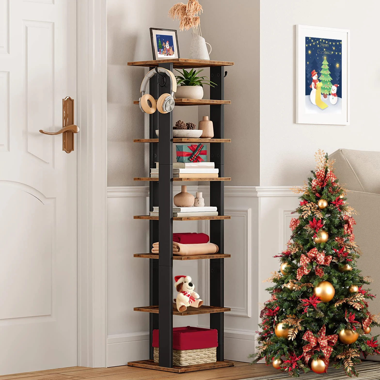 HOOBRO Scarpiera a 8 Livelli, Scaffale Portascarpe Stretta con 2 Ganci, Scaffale Portaoggetti, Stabile, fino a 8-10 paia, per Ingresso, Soggiorno, Camera da Letto EBF07XJ01G1