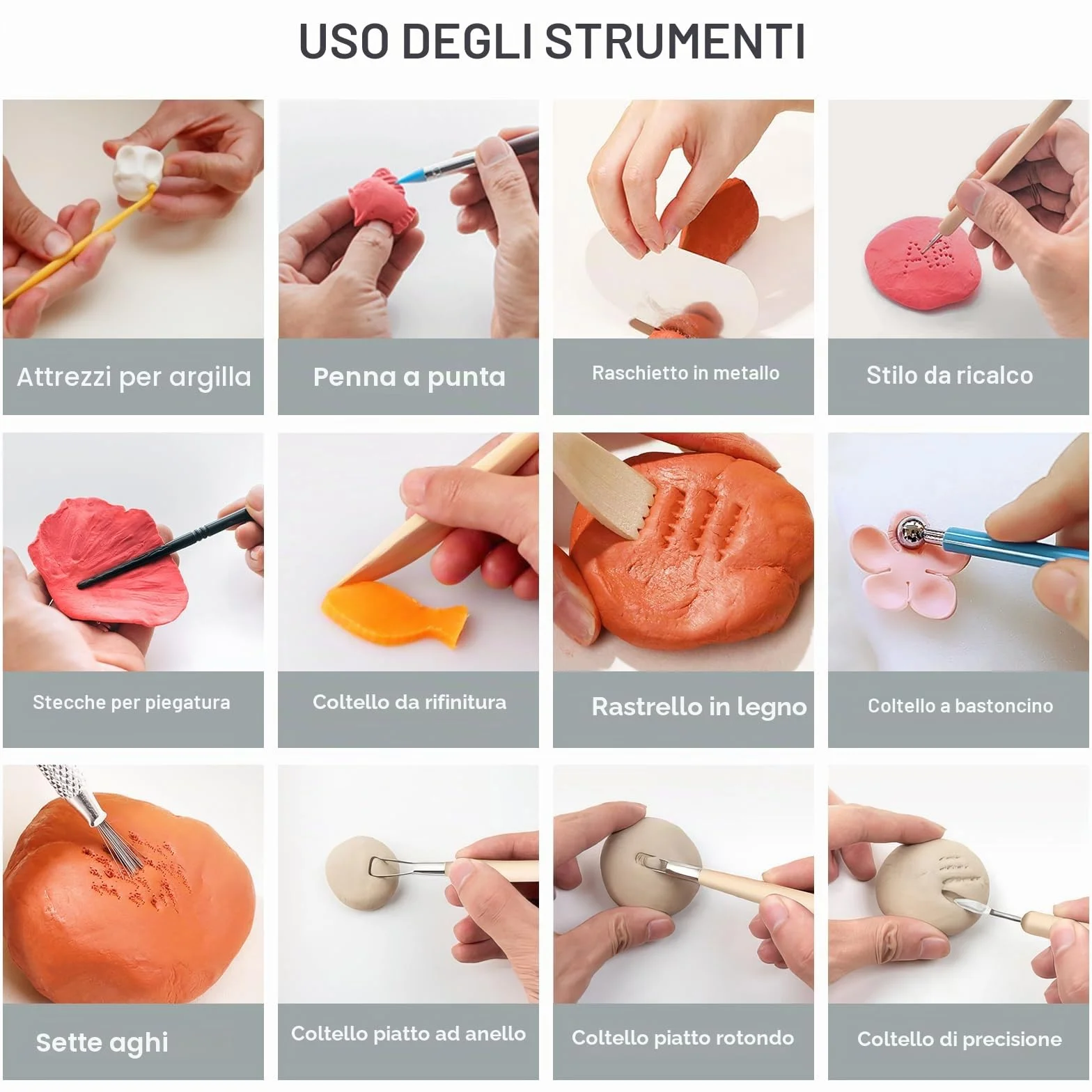 FAMKEEP 55 Pezzi Strumento per Modellare l’Argilla,Strumenti Argilla,Attrezzi Ceramica,Sculpting Tool con Sacchetto di Stoccaggio,Kit per Modellazione, per Scultura in Argilla Utensili Ceramiche