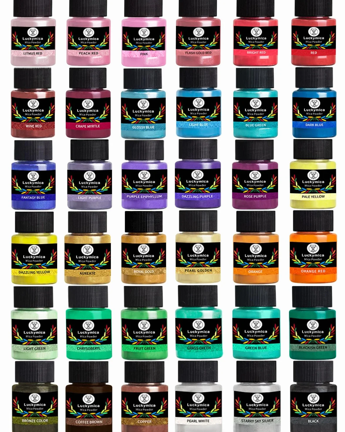 Polvere di Mica 36 Colori, Set di Pigmenti Perlescenti da 20 ml per Resina Epossidica, Sapone Artigianale, Bombe da Bagno, Candele, Lucidalabbra, Nail Art e Hobby Creativi DIY