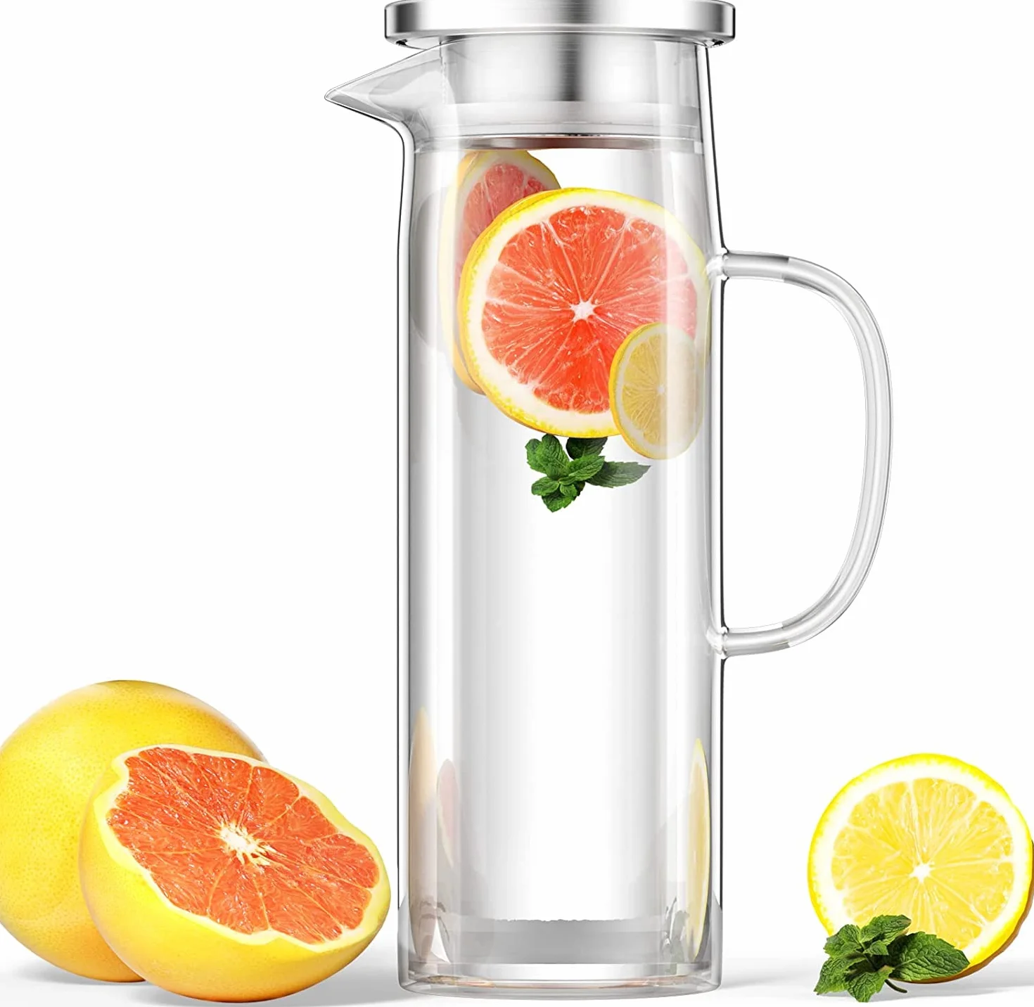 Caraffa 1.5L in Vetro Borosilicato Trasparente Resistente al Calore con Coperchio