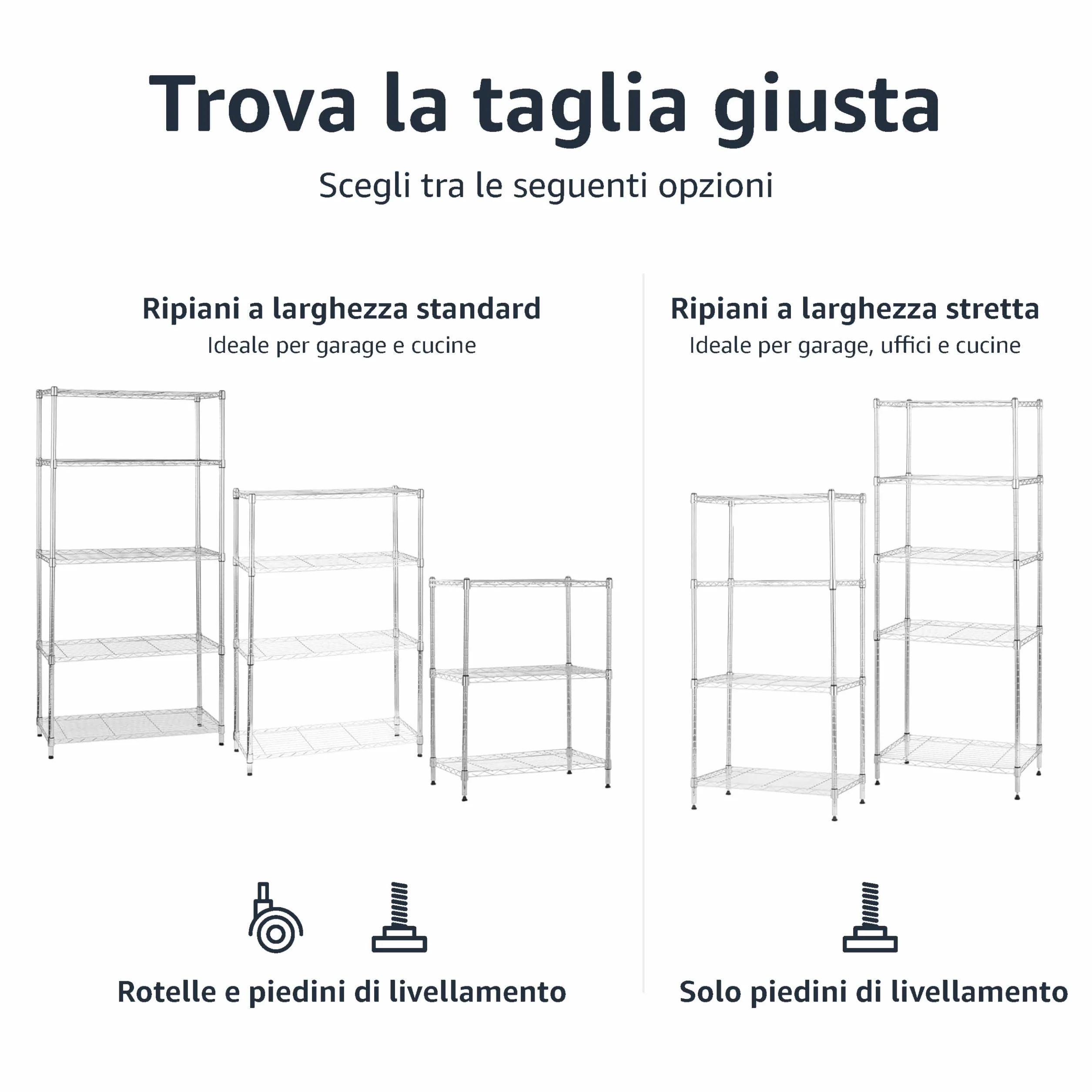 Amazon Basics Scaffaliera a 5 ripiani, altezza dei ripiani e piedini di livellamento regolabili, peso massimo 680 kg, Cromo, 36 D x 91 W x 183 H cm