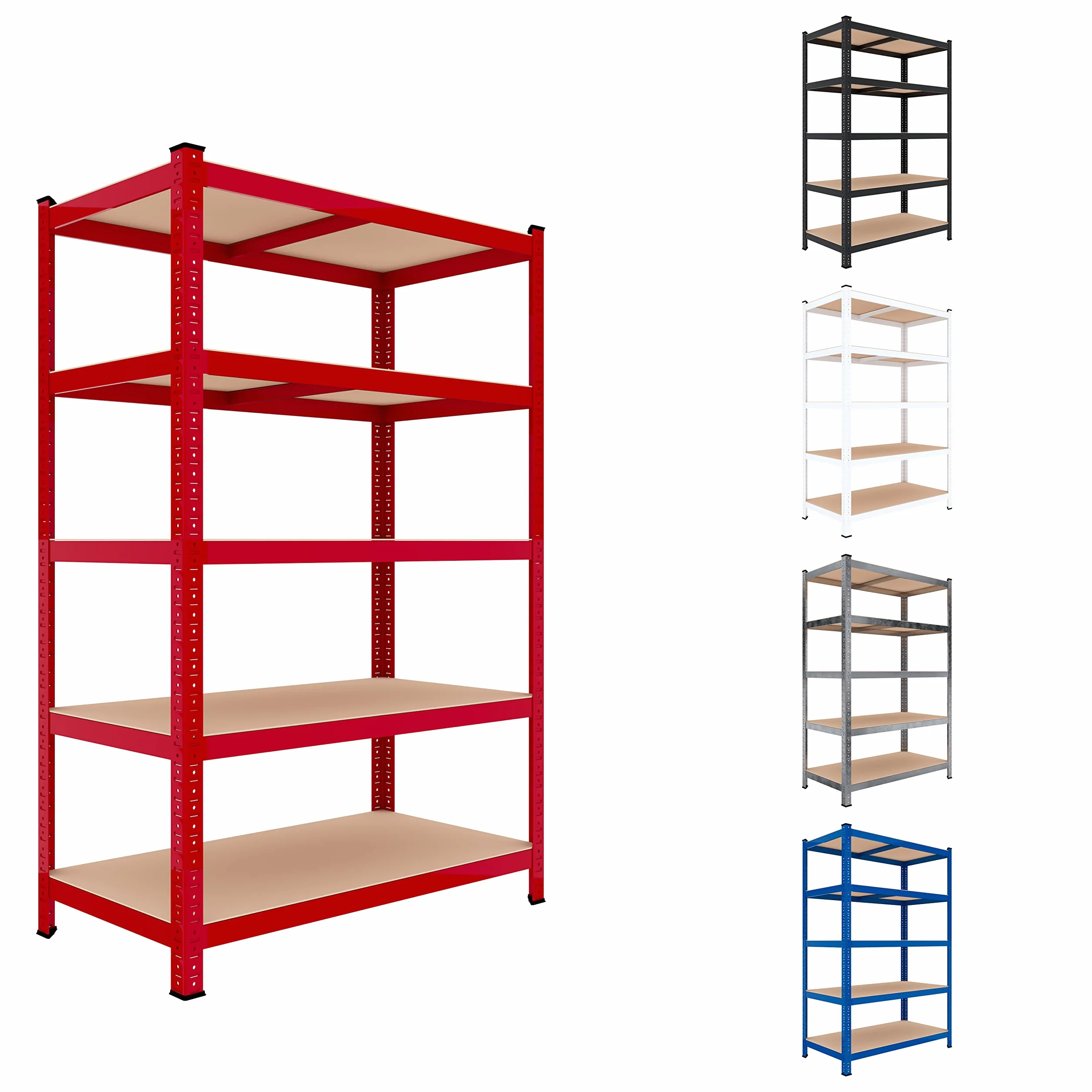 Bricozone Scaffale In MDF E Metallo Con 5 Ripiani Regolabili In Altezza Mensole Alta Portata Fino a 875 kg Garage Officina Cantina Capannone Magazzino Design Modulare 180 x 90 x 60 cm (Red)