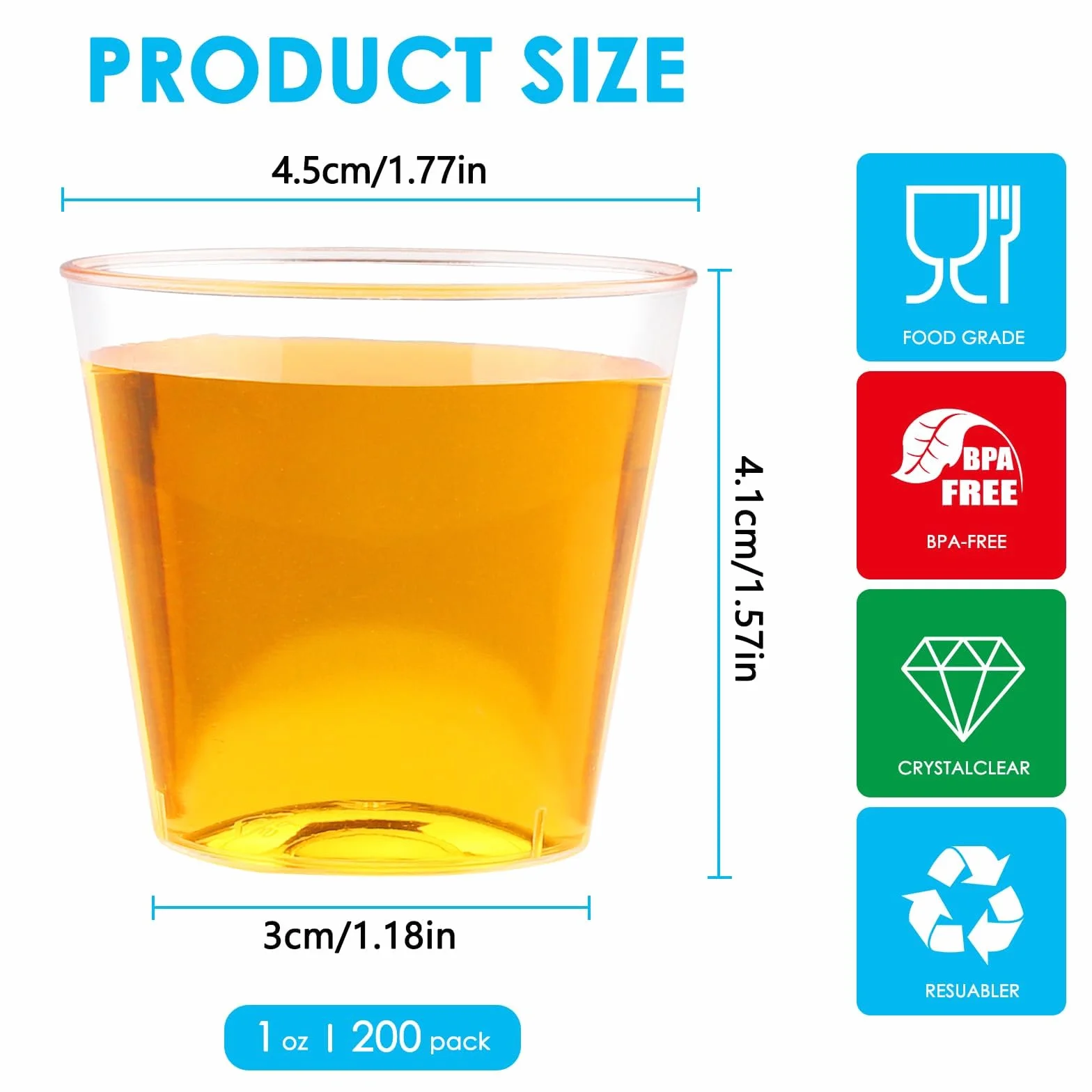 Bicchieri Plastica Trasparente 30ml 200 Pezzi Riutilizzabili per Liquore Shot Feste