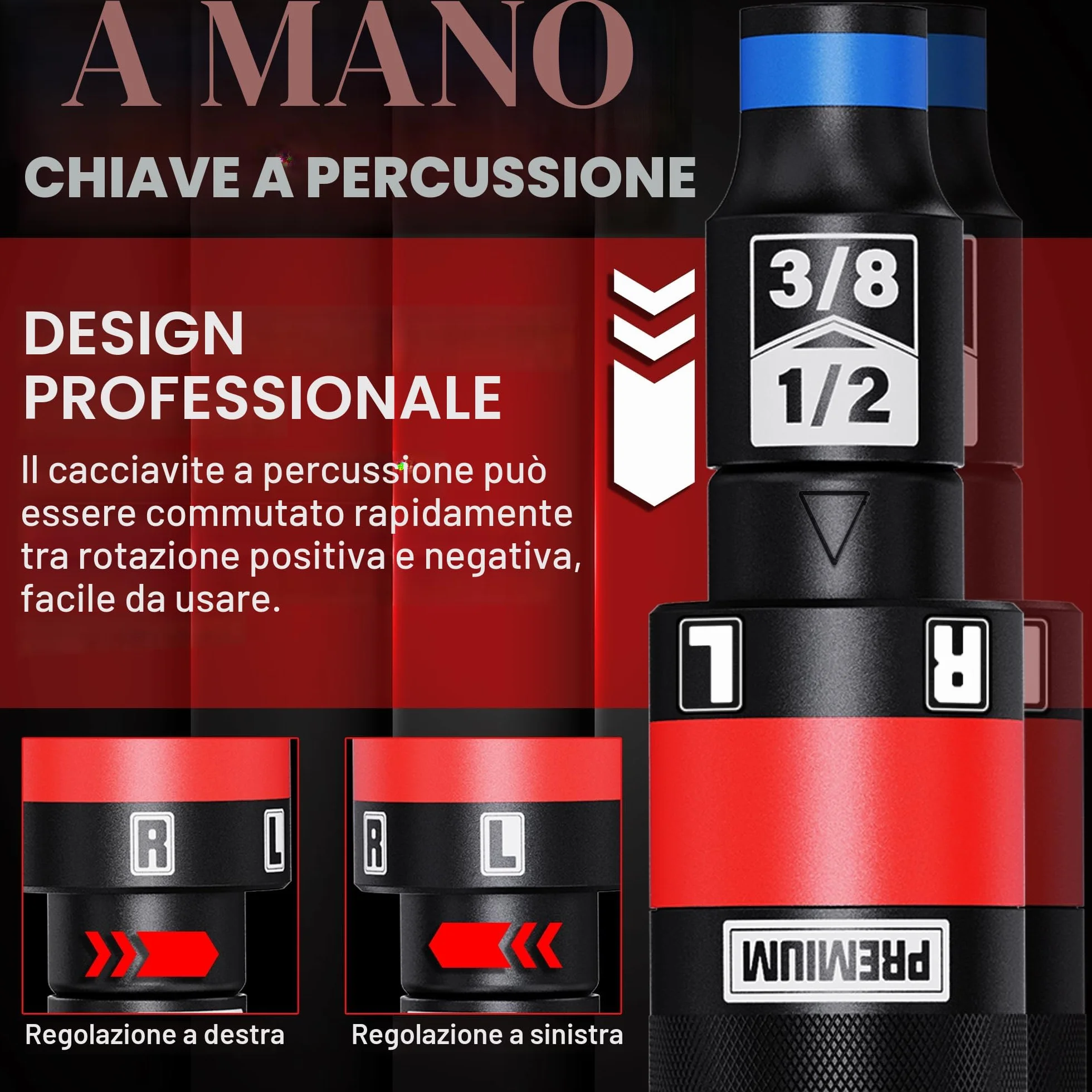 Cacciavite a Impatto 1/2", Cacciavite a Percussione Manuale, Strumento di Riparazione, Rimozione di Dadi e Viti Arrugginite, 13 pezzi