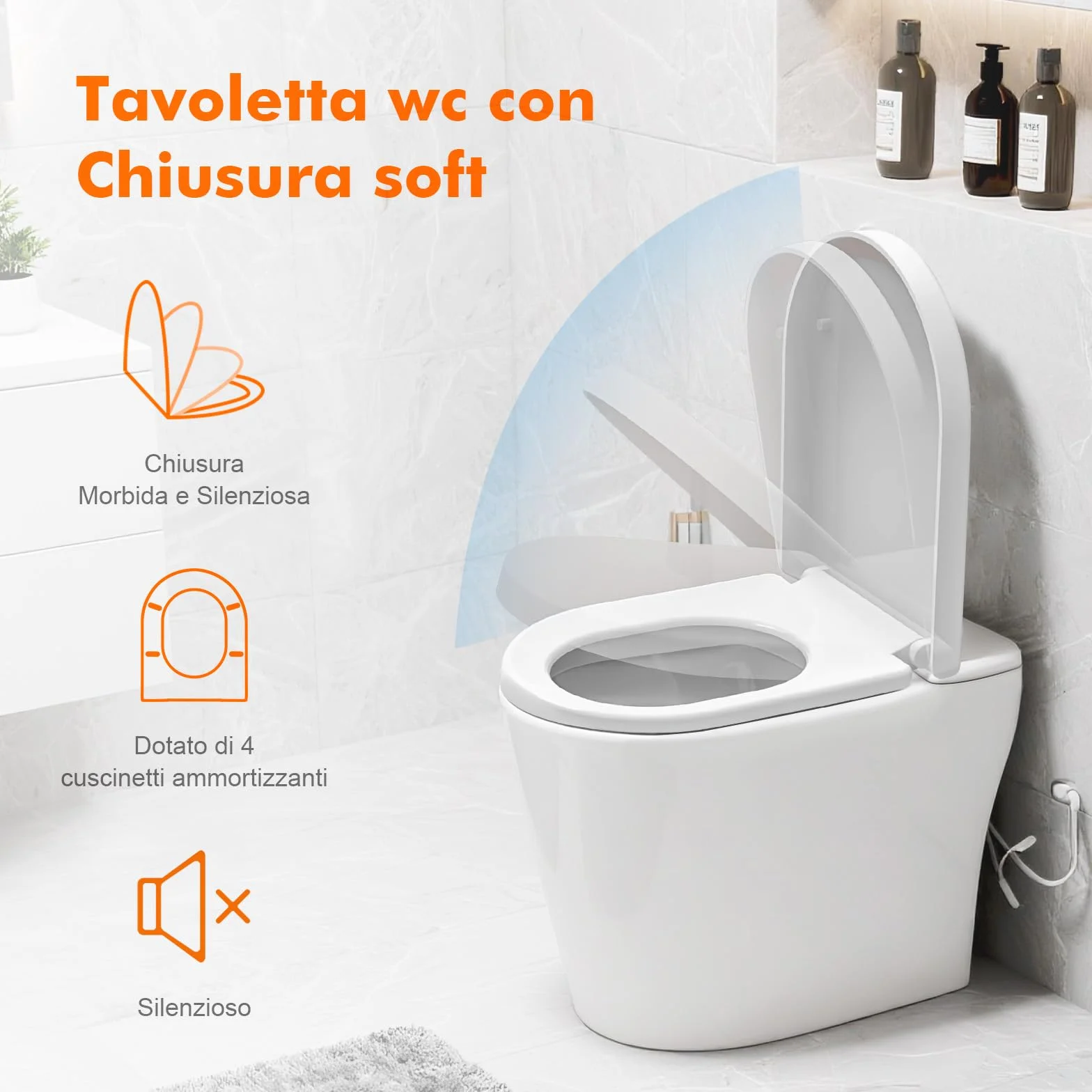 Ibergrif M41001 Sedile WC, Copriwater Universali D Forma, Tavoletta WC con Chiusura Ammortizzata Soft-Close, Sgancio Rapido, Plastica Antibatterico Facile da Pulire, Bianco