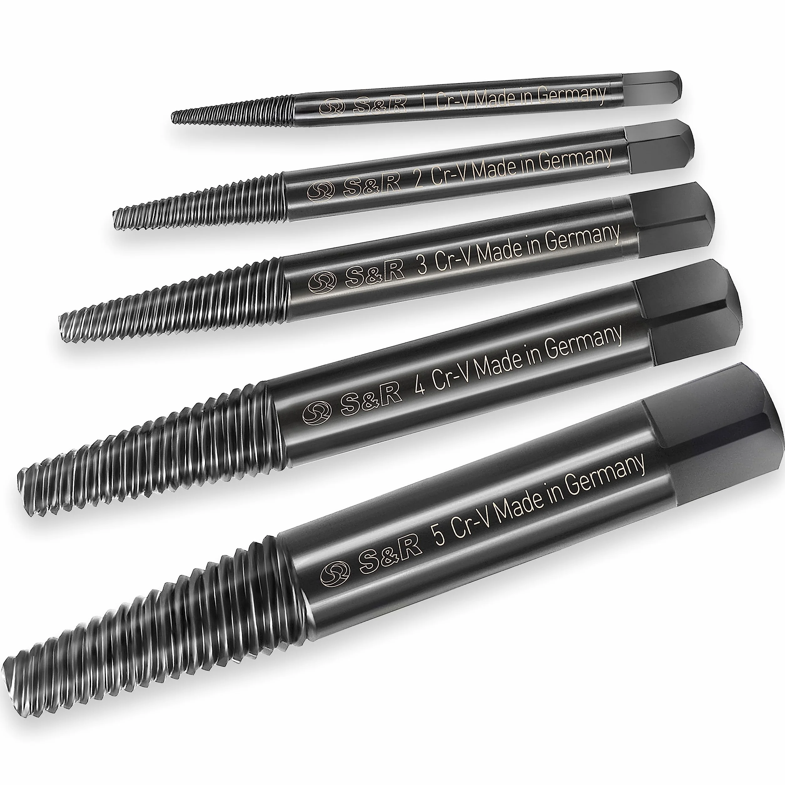 S&R Estrattore Viti Danneggiate Rotazione a SINISTRA Set 5 pz MADE IN GERMANY Per Viti e Bulloni da 3 a 18 mm
