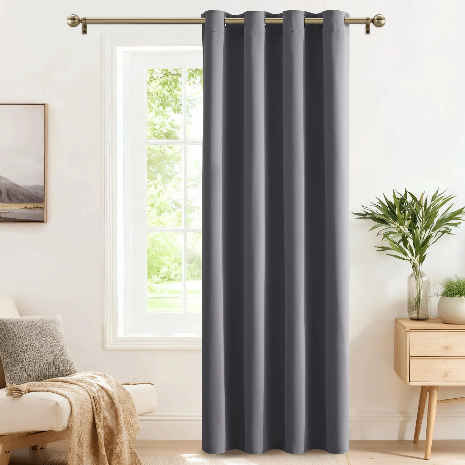 Tenda Oscurante Termica Isolante per Soggiorno L 140 x A 240 cm Grigio con Anelli