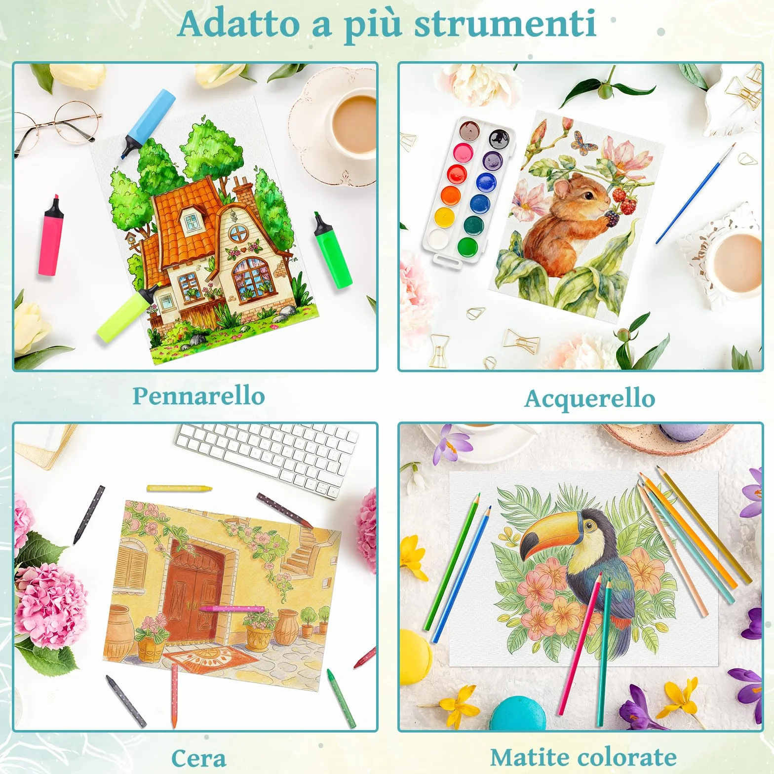 Elfew 2 Libri da Colorare ad Acquerello per Adulti, A5 Lavoro ad Acquerello, Album da Colorare per Adulti, Acquarelli per Dipingere, con 30 Disegni Unici, Artigianato Artistico