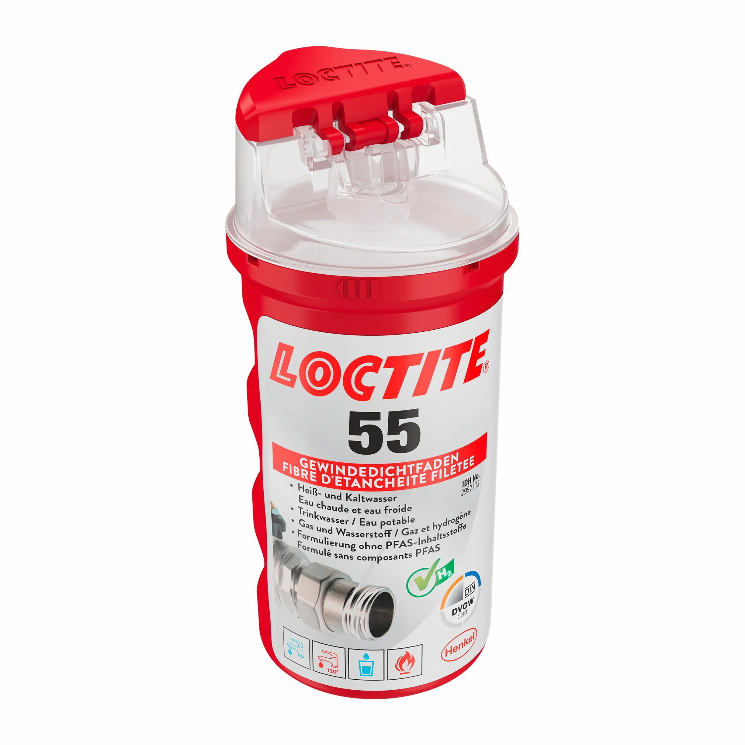 LOCTITE 55, filo di tenuta per una rapida tenuta, guarnizione filettata per filettature e connettori, per filettatura in metallo e plastica, 1 x 160 m