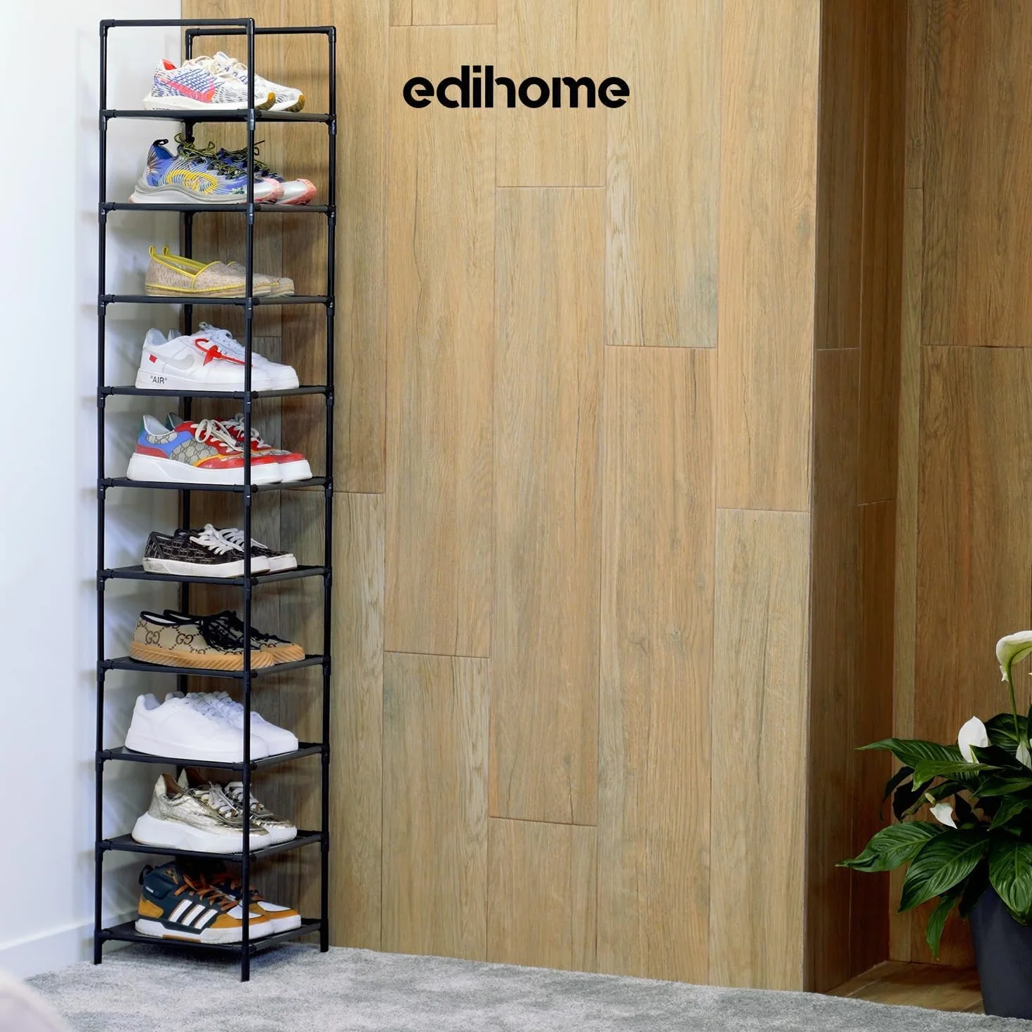 Scarpiera Slim 10 Livelli 33x33x173 cm Organizzatore di Scarpe Portascarpe Alto Stretto Plastica Verticale