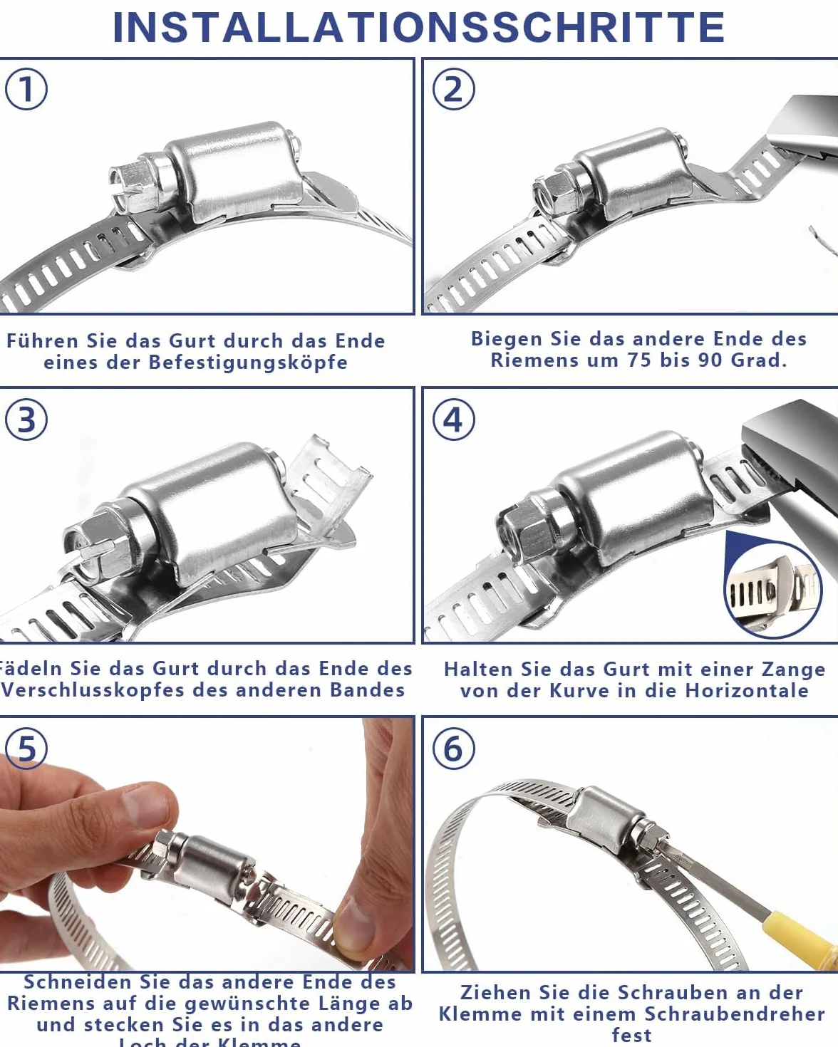 Set di fascette per tubi in acciaio inossidabile 304, regolabili, interminabili, adatti per tubi gas/acqua/automobili, comprende 12 morsetti a vite