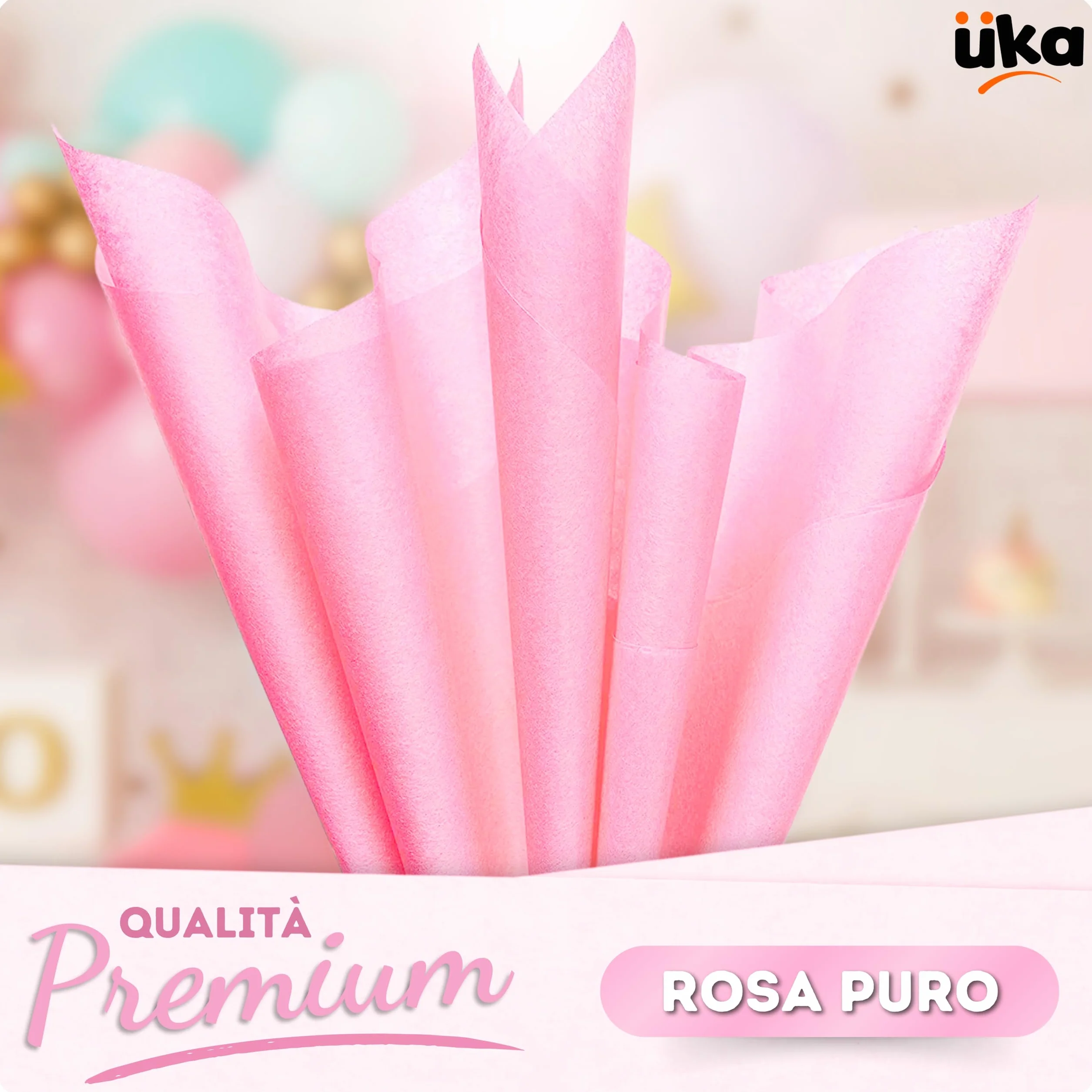 Üka • 60 Fogli di Carta Velina Rosa. Fogli Grandi da 50x70 cm. Fogli Singoli di Carta di Seta per Imballaggio di Regali e Vestiti. Carta Velina per Eventi, Regali e Pacchi.