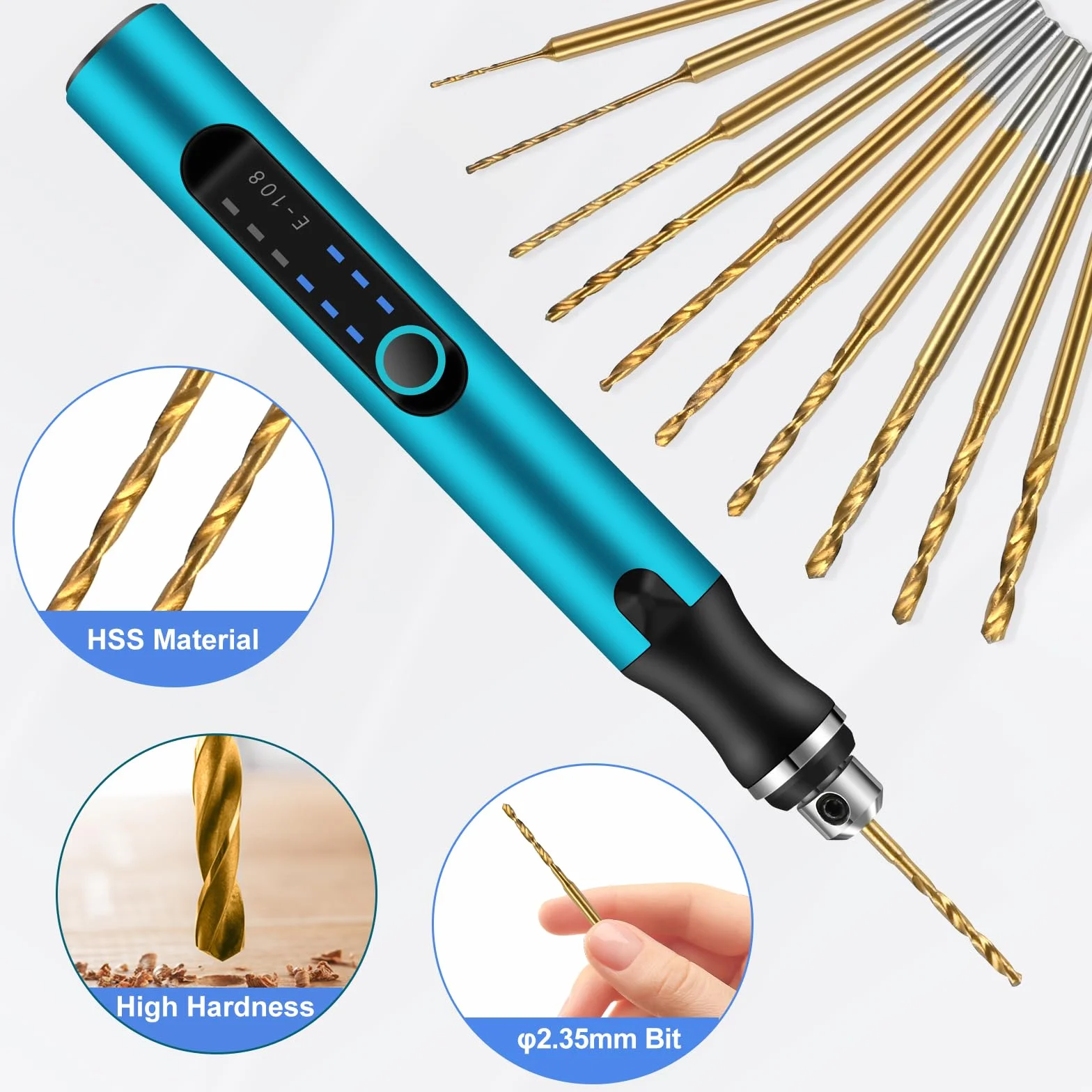 Comius Sharp Mini Trapano Elettrico a 3 Velocità, DIY Drill Pen Set con 10 Trapano Elicoidale (0.6-2.2 mm), USB Ricaricabile, Set di Punte per Resina, Plastica, Legno, Circuiti (Blu)