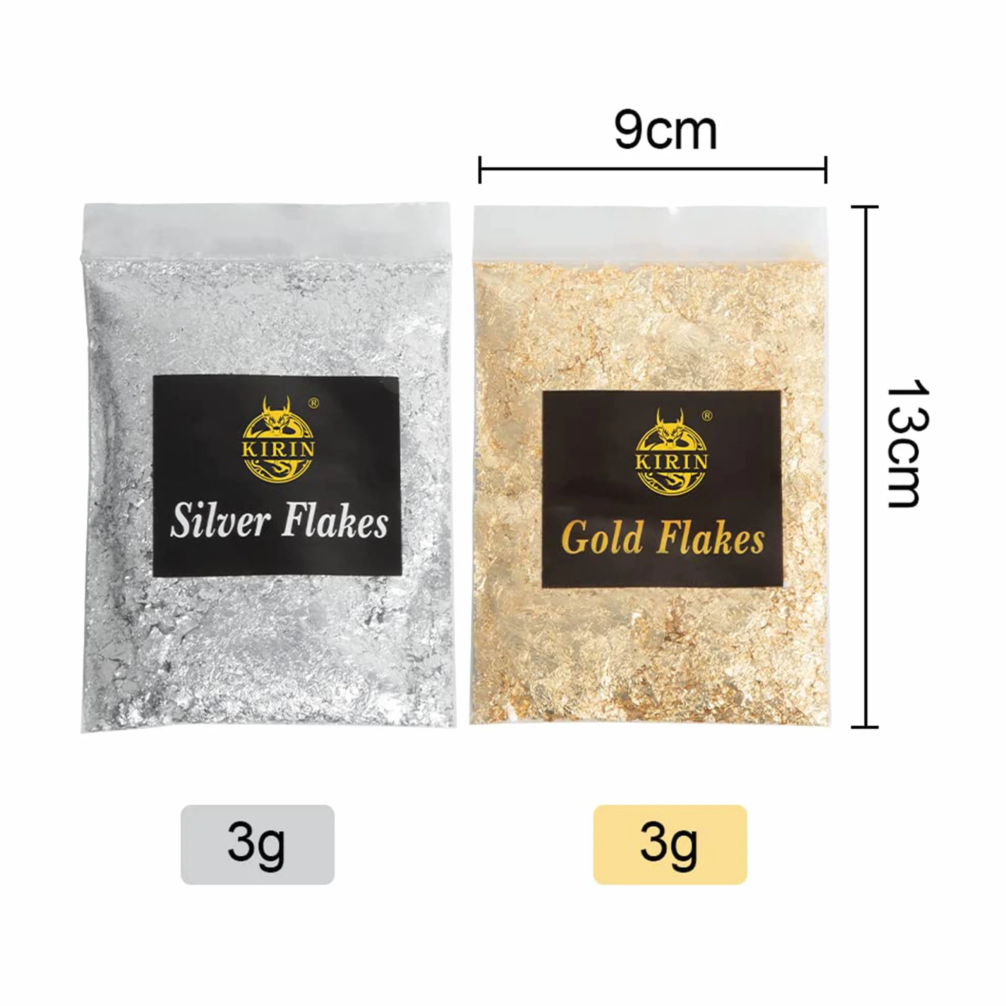 KIRIN Fiocchi di Foglia d'oro per Doratura,3 g/Borsa 6 Grammi Foglie Oro Decorative per Unghie, Pittura Artistica, Fai da Te (Oro, Argento)