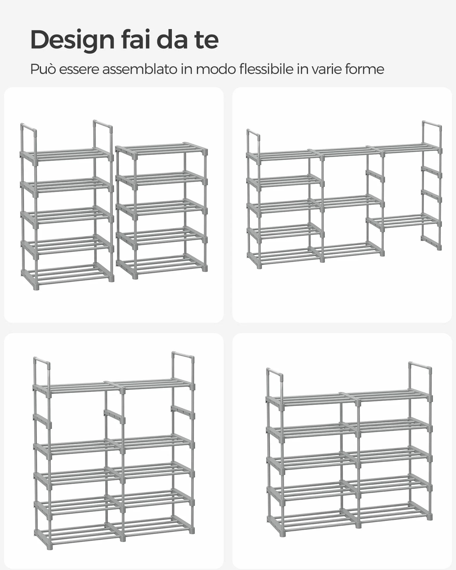 SONGMICS Scarpiera 10 Ripiani Grande Scaffale Portascarpe Metallo 45x30x174 cm Grigio