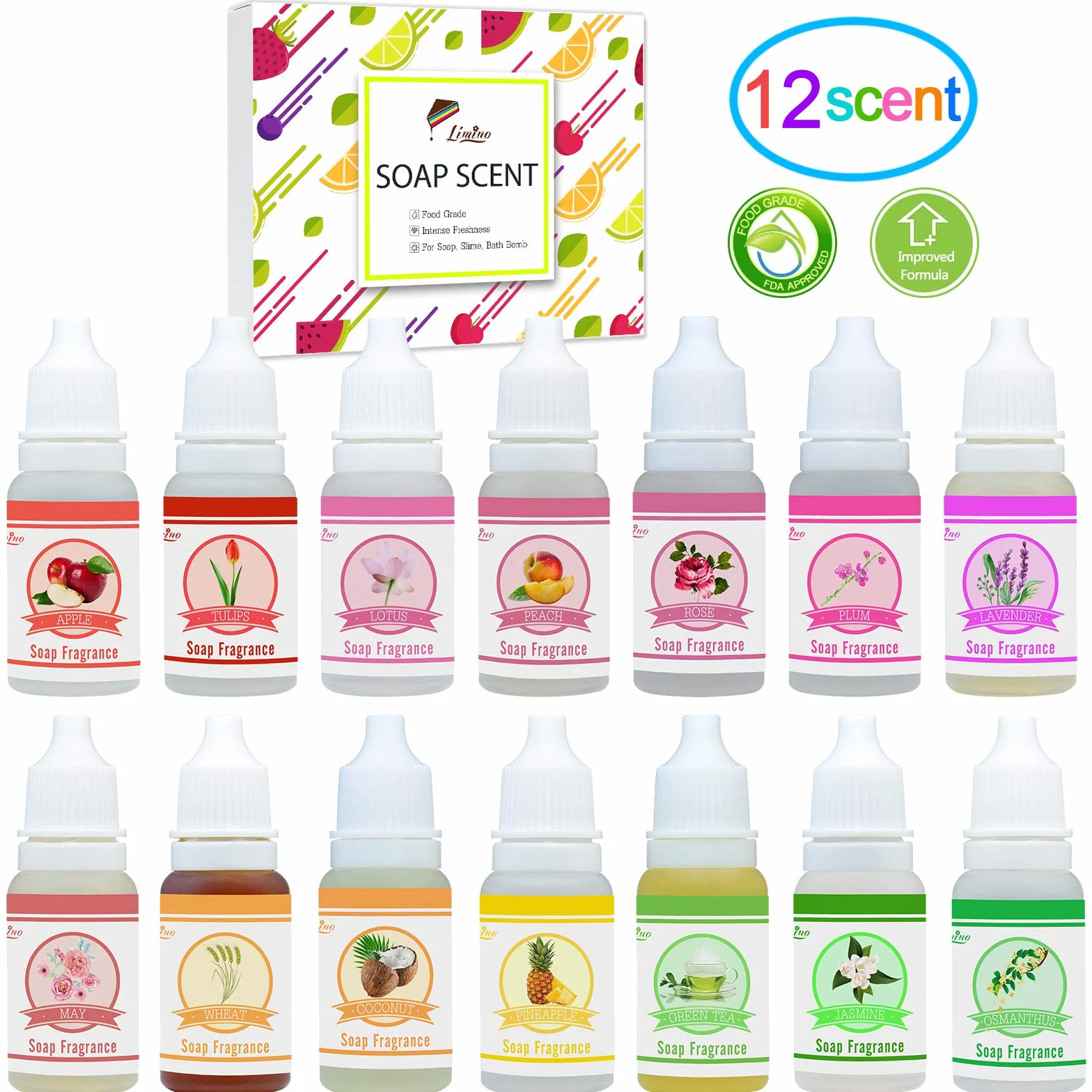 Oli Profumato al Sapone - 14 Profumati di Sapone per Bomba da Bagno, Produzione di Soap DIY - Profumi Concentrati di Grado Alimentare per Fragrance, Cosmetici, Oli Essenziali - 10ml Ciascuno