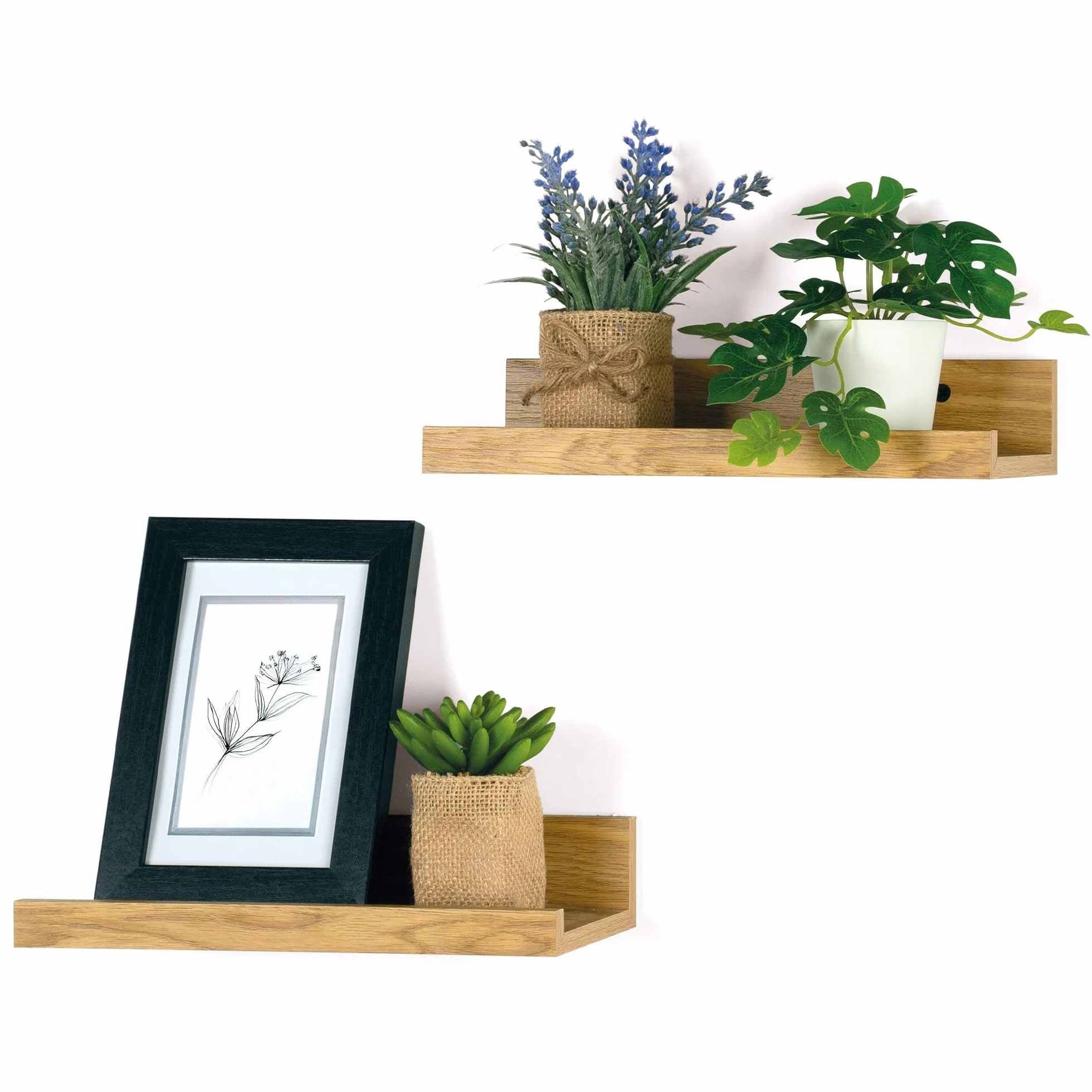 AKTIVE Max Home Set di 2 mensole da parete, 25 cm, peso massimo supportato 4 kg, effetto rovere, sospese, per quadri, decorazione, soggiorno, sala da pranzo, cucina, bagno (18486)