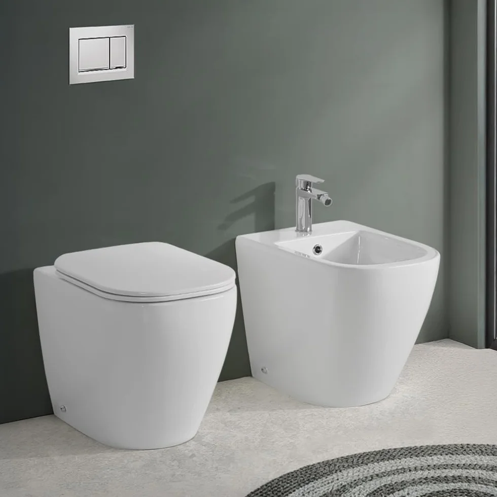 Sanitari Filomuro Serie Kayra WC In Ceramica Bianco Lucido Scarico Rimless Completo Di Copriwc Slim Soft-Close