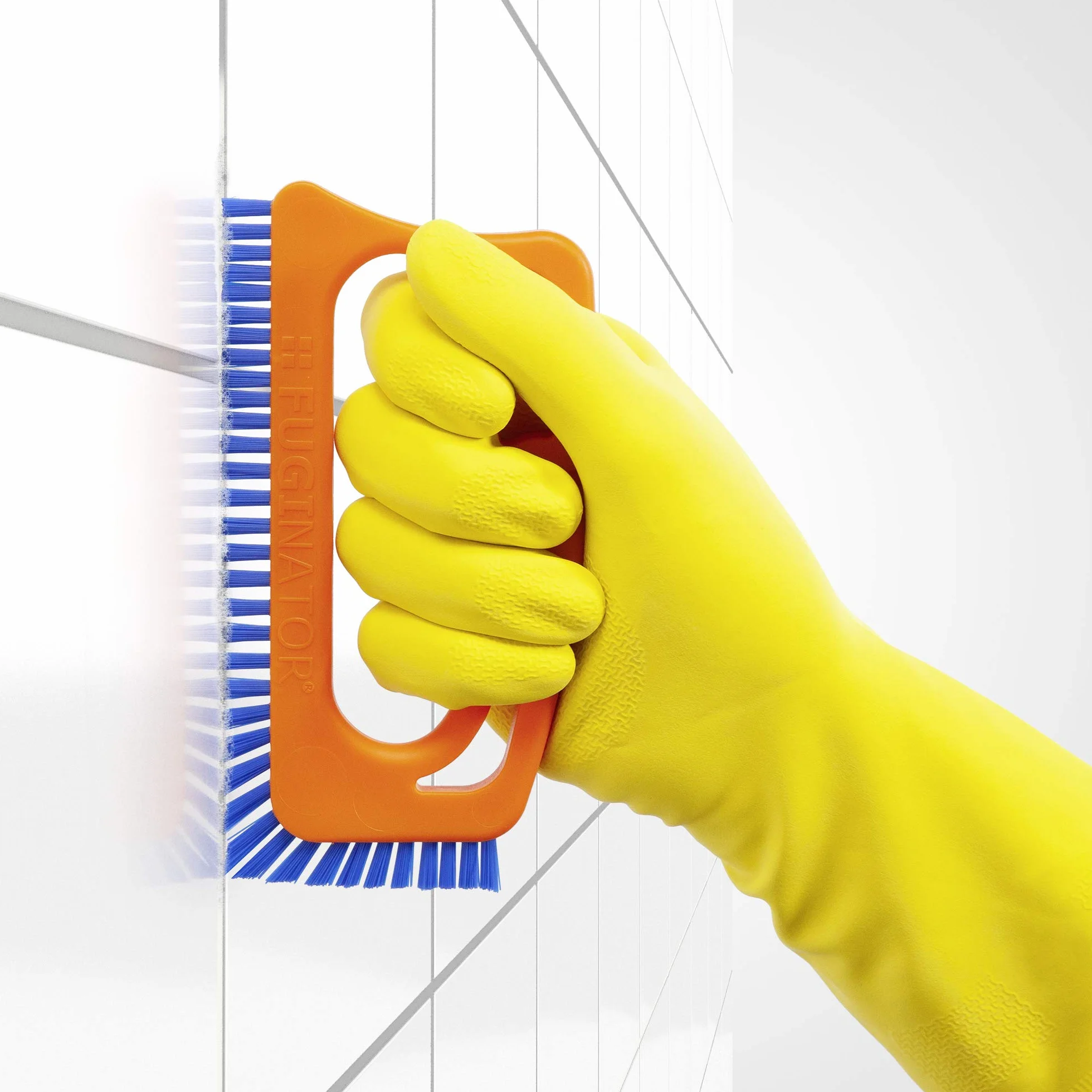 2x Fuginator Spazzola per piastrelle Arancione/Blu. Innovativa per la pulizia di fughe, giunti del bagno, cucina. Rimuove la muffa superficialmente (2)