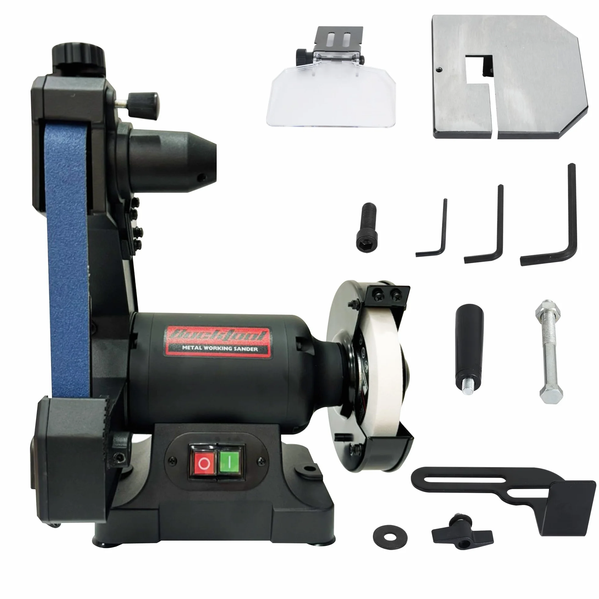 BUCKTOOL Levigatrice a nastro e mola combinata, 250 W, nastro 25,4 x 762 mm e disco da 150 mm, levigatrice a nastro in metallo