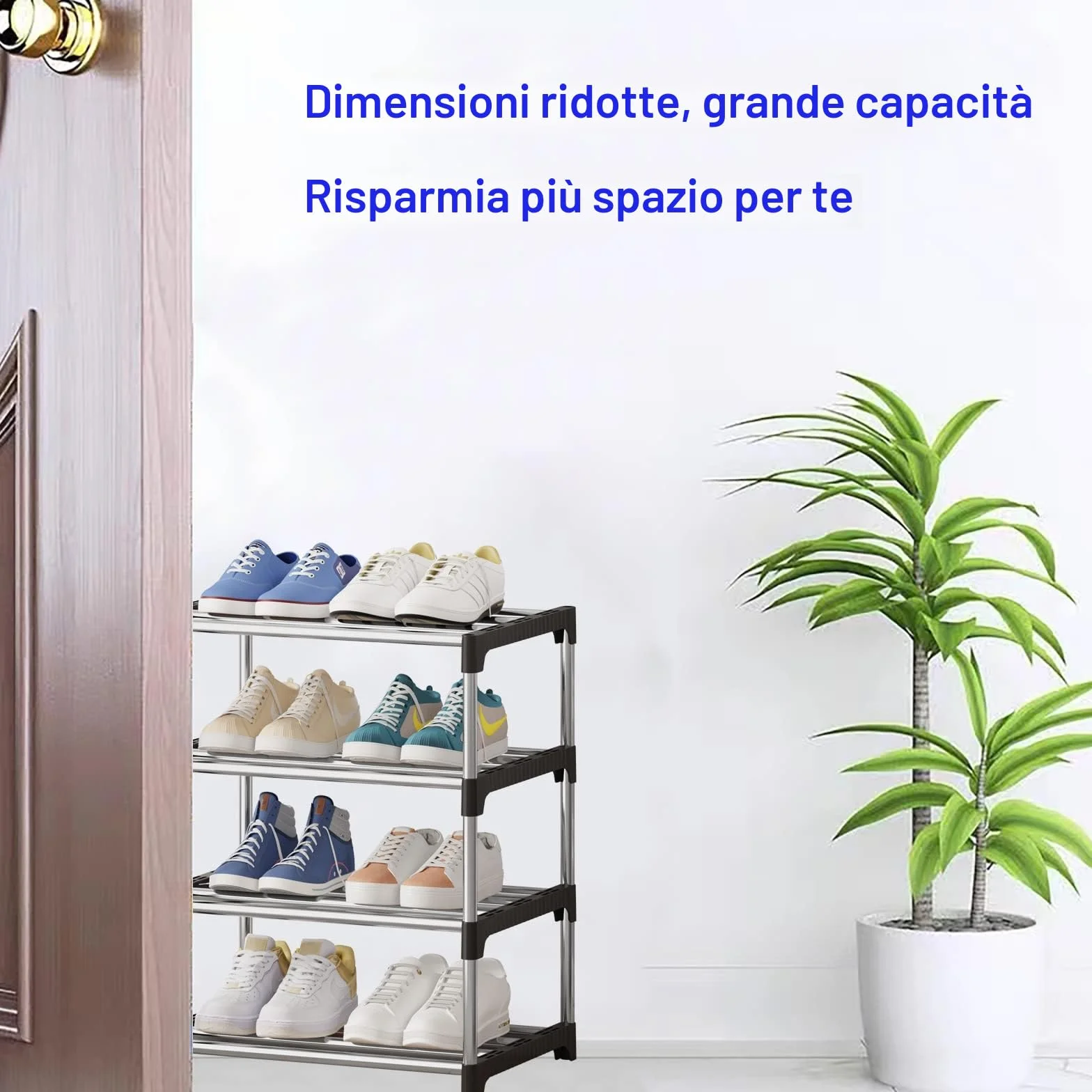 Piccola scarpiera, scarpiera impilabile, 4 livelli, vano piedi, scarpiere leggera, portaoggetti, organizer, stabile scarpiere sottile per armadio, ingresso, corridoio
