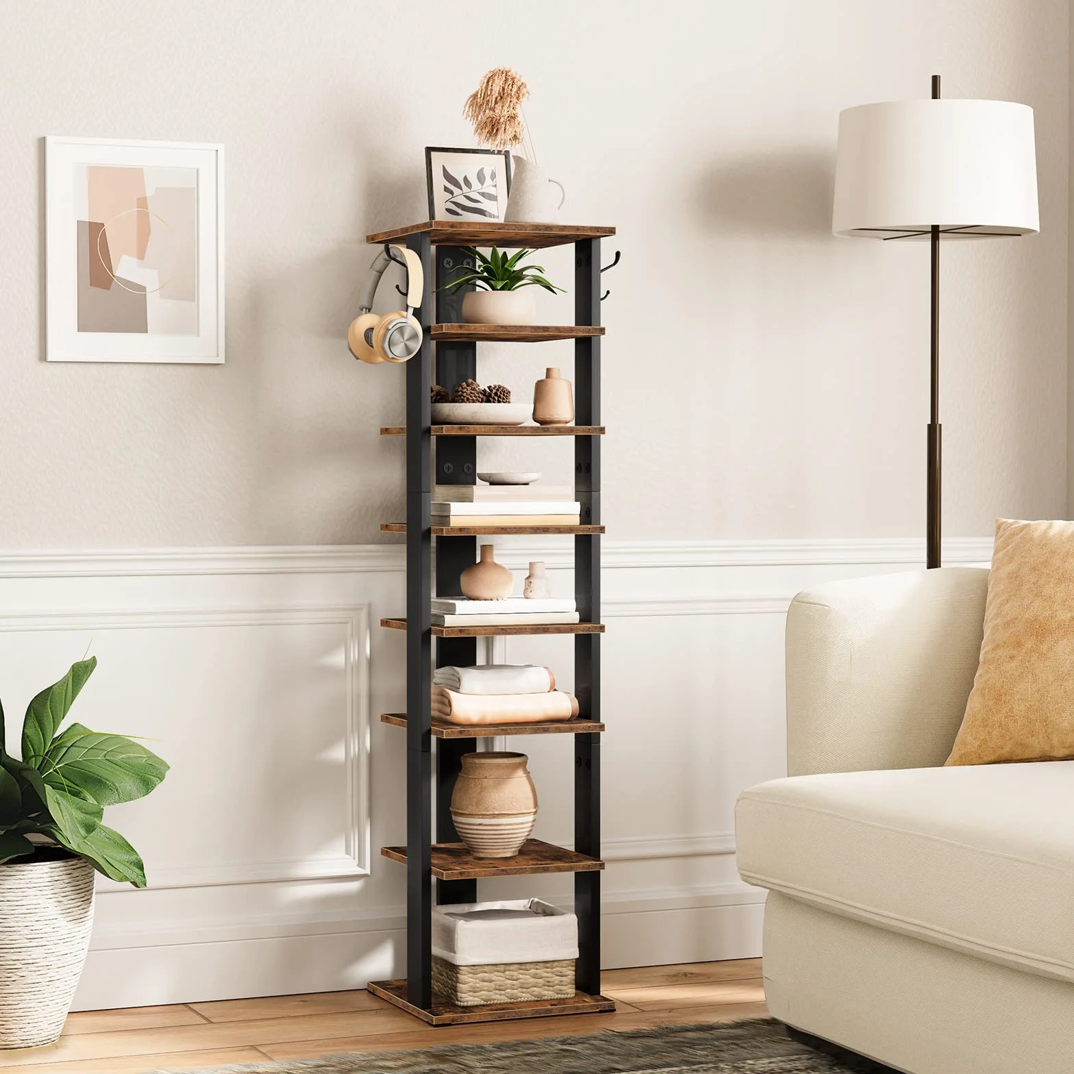 HOOBRO Scarpiera a 8 Livelli, Scaffale Portascarpe Stretta con 2 Ganci, Scaffale Portaoggetti, Stabile, fino a 8-10 paia, per Ingresso, Soggiorno, Camera da Letto EBF07XJ01G1