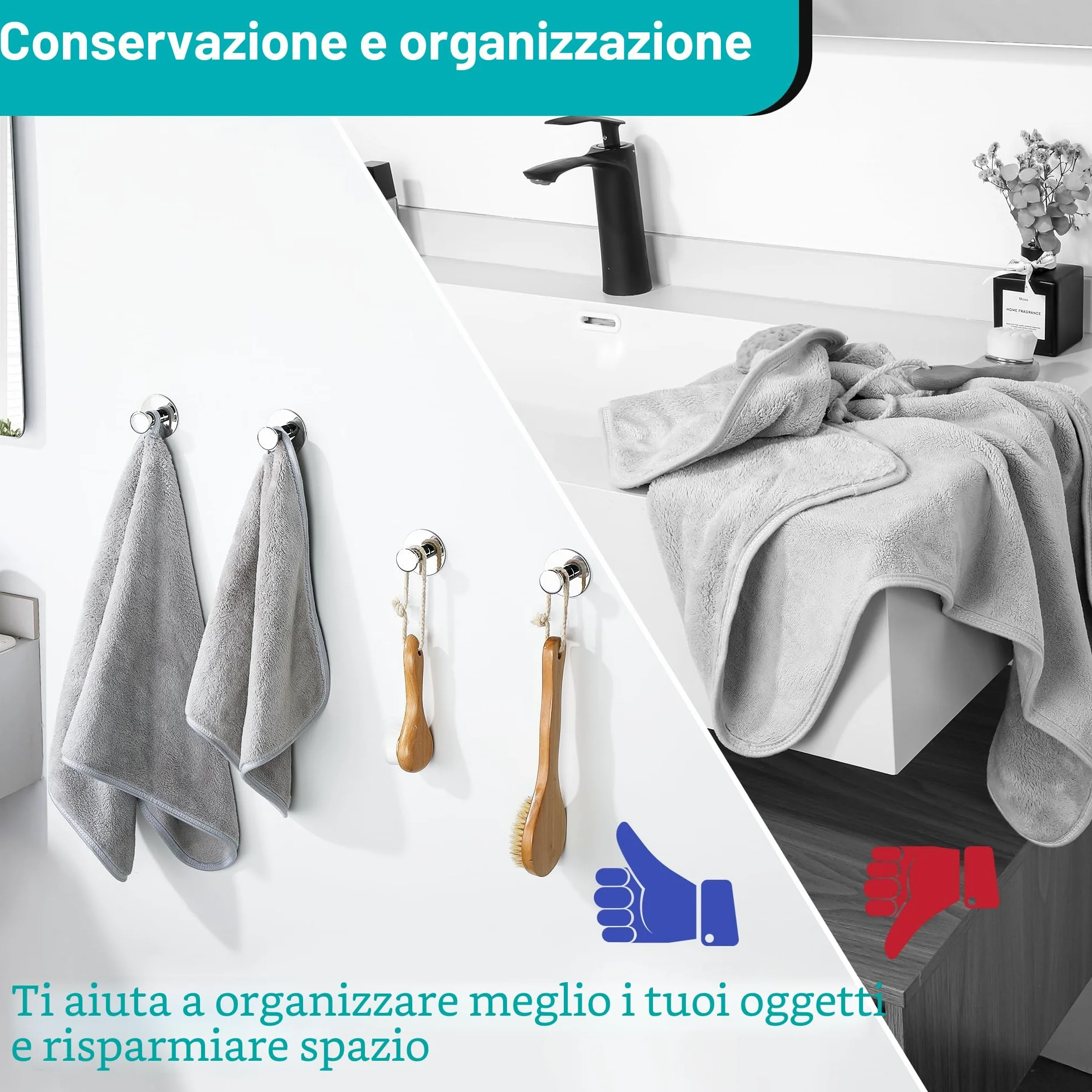 SAYAYO Ganci Adesivi Portasciugamani Acciaio Inox Cromo Lucido, Gancio Appendiabiti Autoadesivo Cucina Bagno, 2 Pezzi