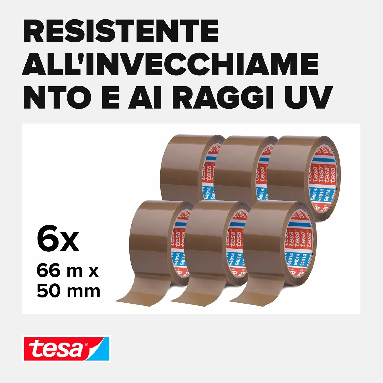 tesapack 64014 PP Nastro Adesivo Marrone - Resistente all'invecchiamento e allo strappo - Silenzioso e fortemente adesivo - Confezione da 6 Rotoli - 66 m x 50 mm