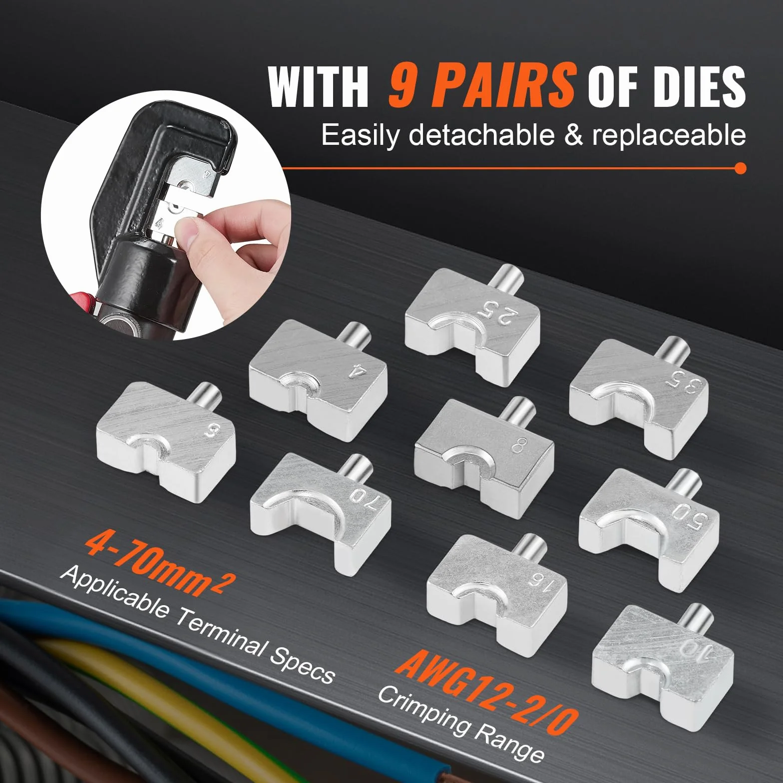 VEVOR Pinza Crimpatrice Idraulica 4-70 mm² Pinza a Crimpare Idraulica Capicorda per Terminali in Alluminio Rame AWG12-2/0 Accessori Inclusi in Valigetta Portatile, Set di Pinza di Crimpaggio per Cavi