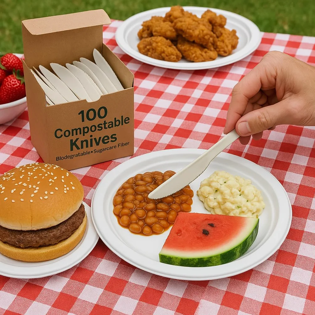 Biodegradable Compostable White Sugar Fiber Cutlery Set 100 Pcs Eco Friendly Posate