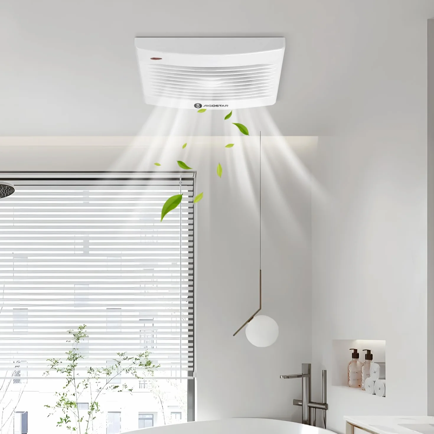 Aigostar Aspiratore da Bagno Ø 120 mm, Ventilatore da Bagno con valvola di ritorno, Ventilazione estrazione Ultra silenzioso, 14W, Funzionamento Silenzioso, Per cucina, WC, Bagno