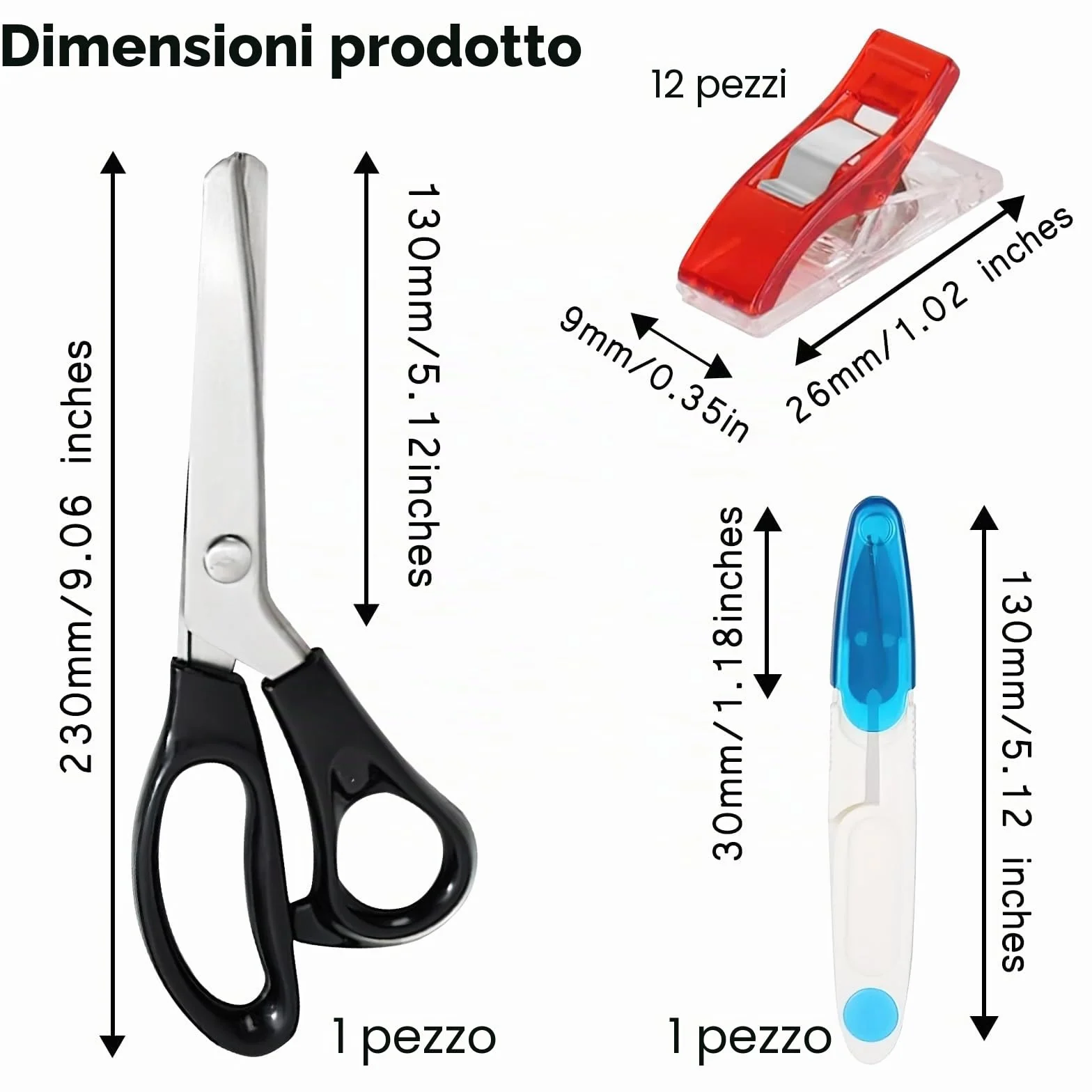 Forbici professionali per tessuti a zig-zag con fermagli - Set seghettato per taglio vestiti